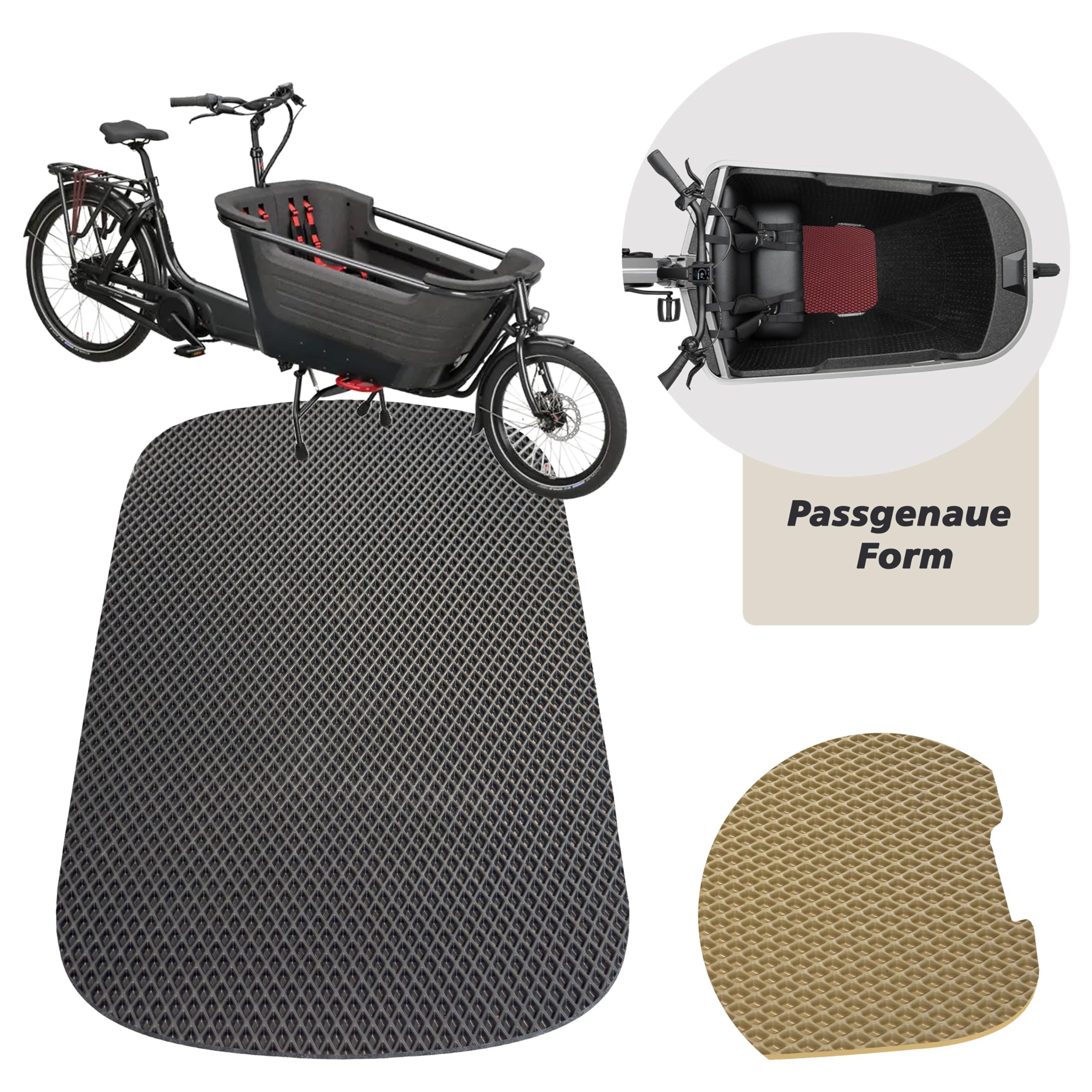 Premium Schutzmatte für Winora F.U.B. 2W | Passgenaue Fußmatte | Rutschfester Bodenmatte Teppich | Lastenrad Zubehör | Pflegeleicht & Umweltfreundlich | ohne Einfassung | Schwarz