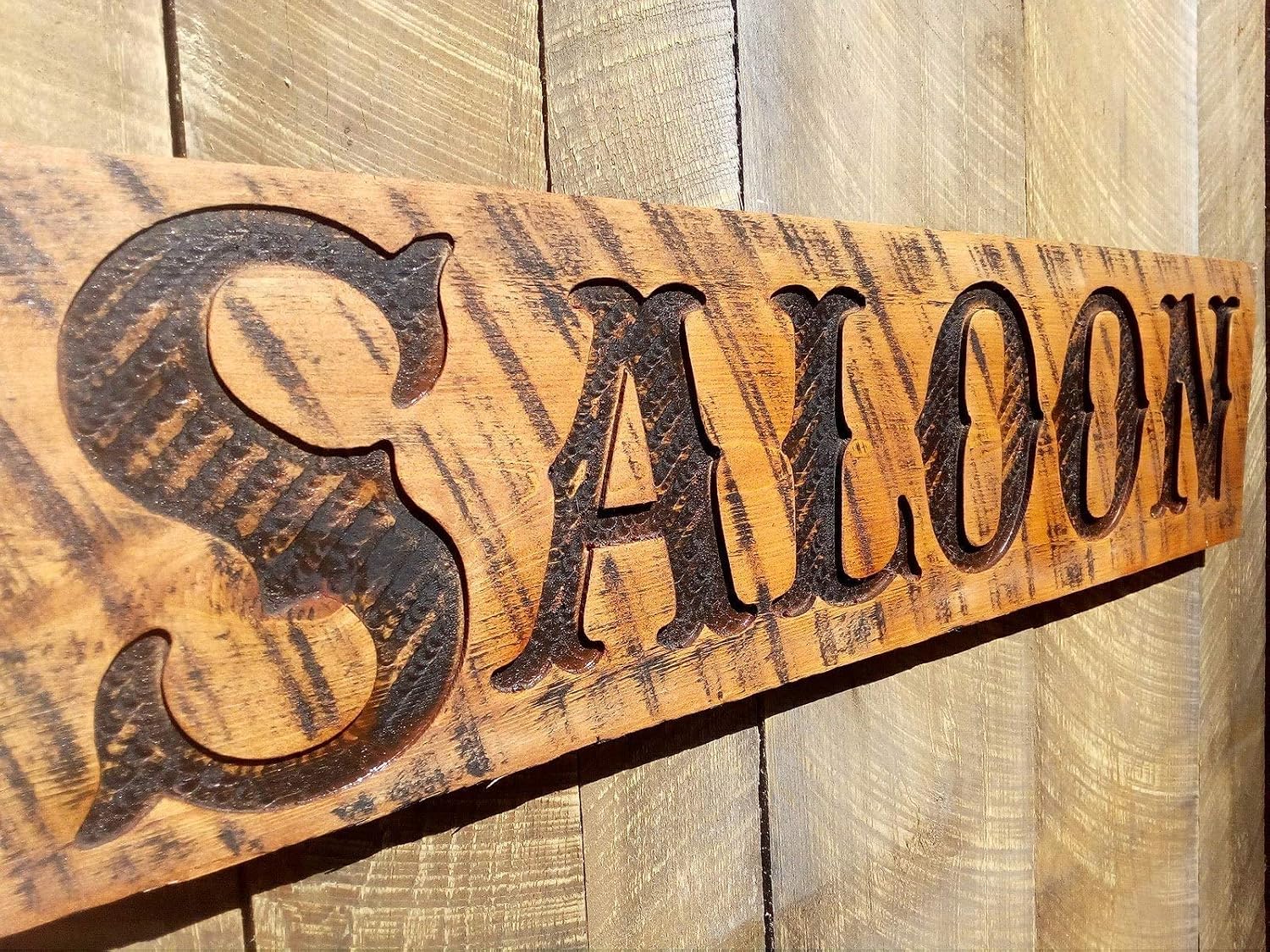 SALOON Sign - Large Carved 40x10 Western Cowboy Bar Decor - Carved Wood Wall Art