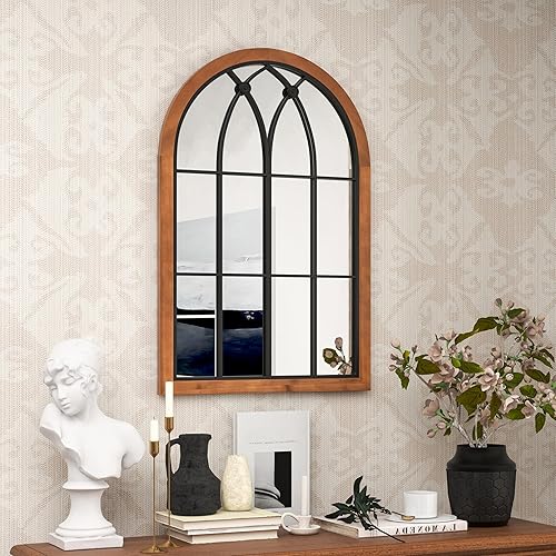 Miniatura 2 de Tangkula Espejo de ventana arqueado, marco de ventana de granja, espejo de pared de 24 x 36 pulgadas, decoración de ventana para sala de estar,