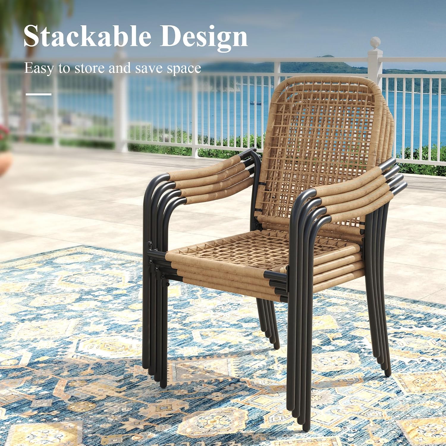 Outdoor Table and Chairs Set for 10, Wicker Patio Dining Chairs with Cushion & 63.1" Spliced Round Patio Table with Umbrella Hole for Lawn Garden, Wheat & Black