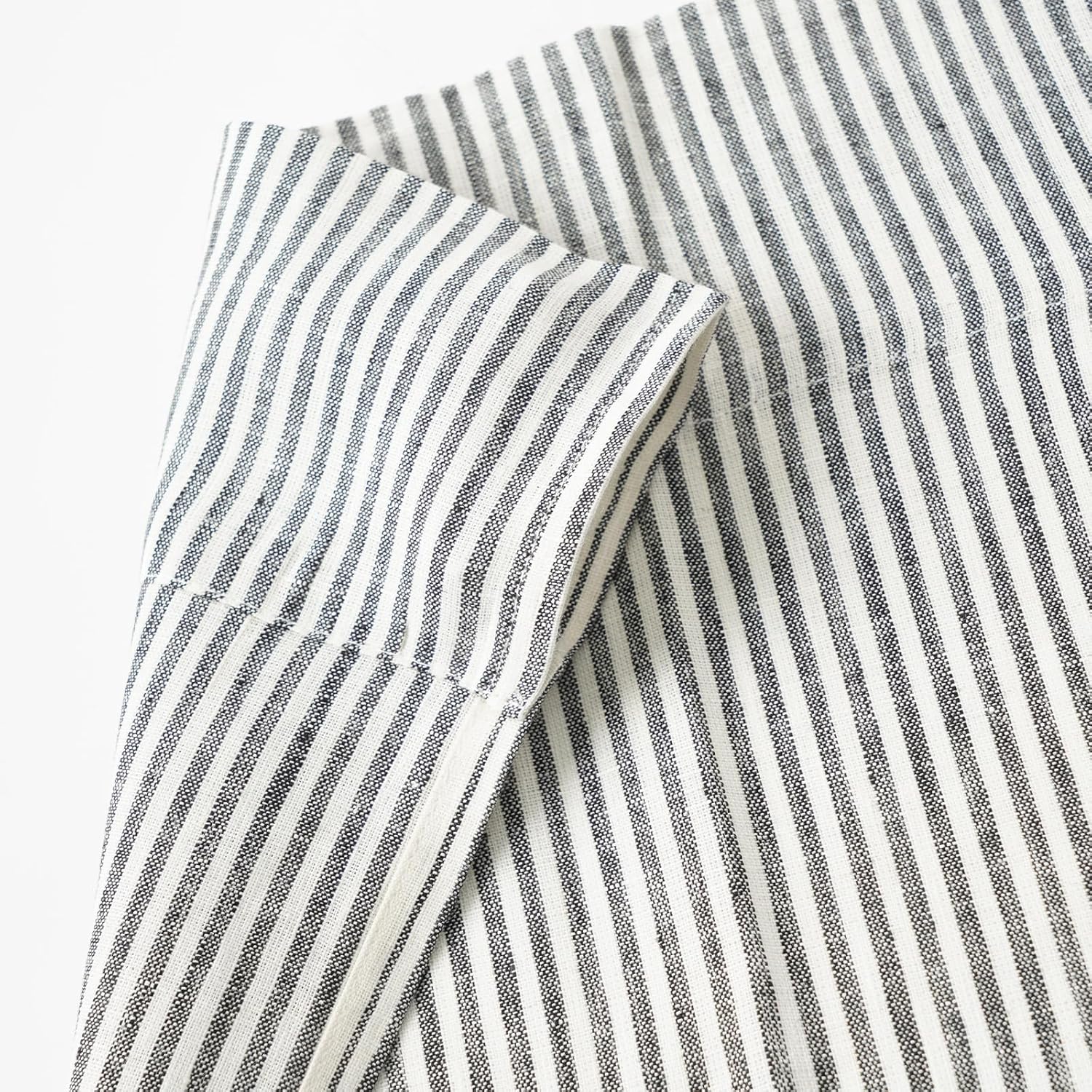 100% Pure Linen Rod Pocket with Pinstripe Curtains, 52 x 84 Inch Natural Linen Textured Window Curtains for Living Room Bedroom Dining 1 Panel, Black White