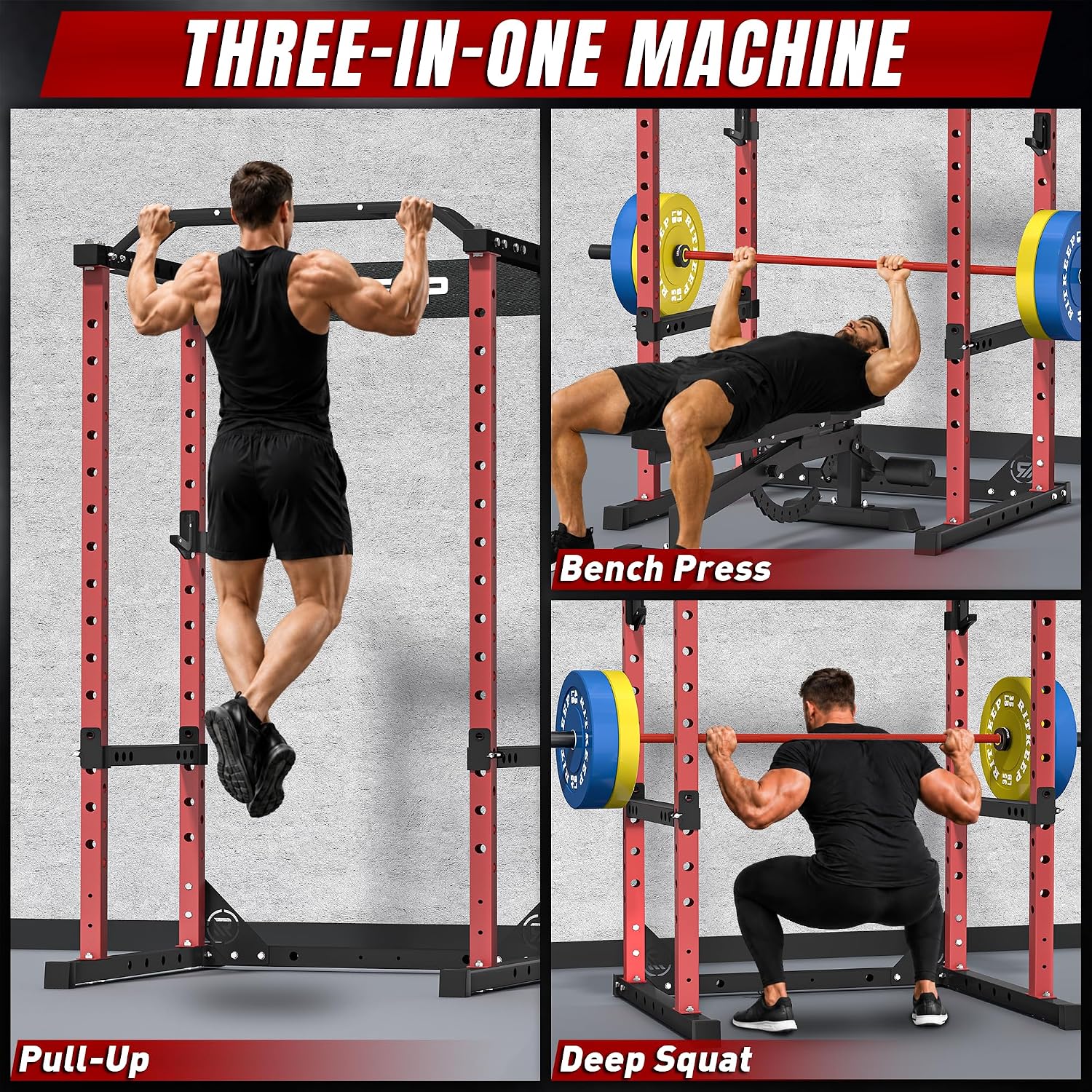 RitKeep Power Cage Power Rack RMAX-2250 Home Gym Weightlifting Squat Rack, 1200LB Capacity Multi-Functional Strength Training Cage with Pull-Up Bar, J-Hooks & Safety Bars thumbnail