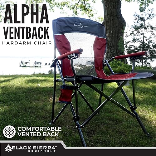 Miniatura 3 de Black Sierra - Silla de camping portátil plegable para césped y playa con reposabrazos duro acolchado, respaldo ventilado de malla, espacioso,