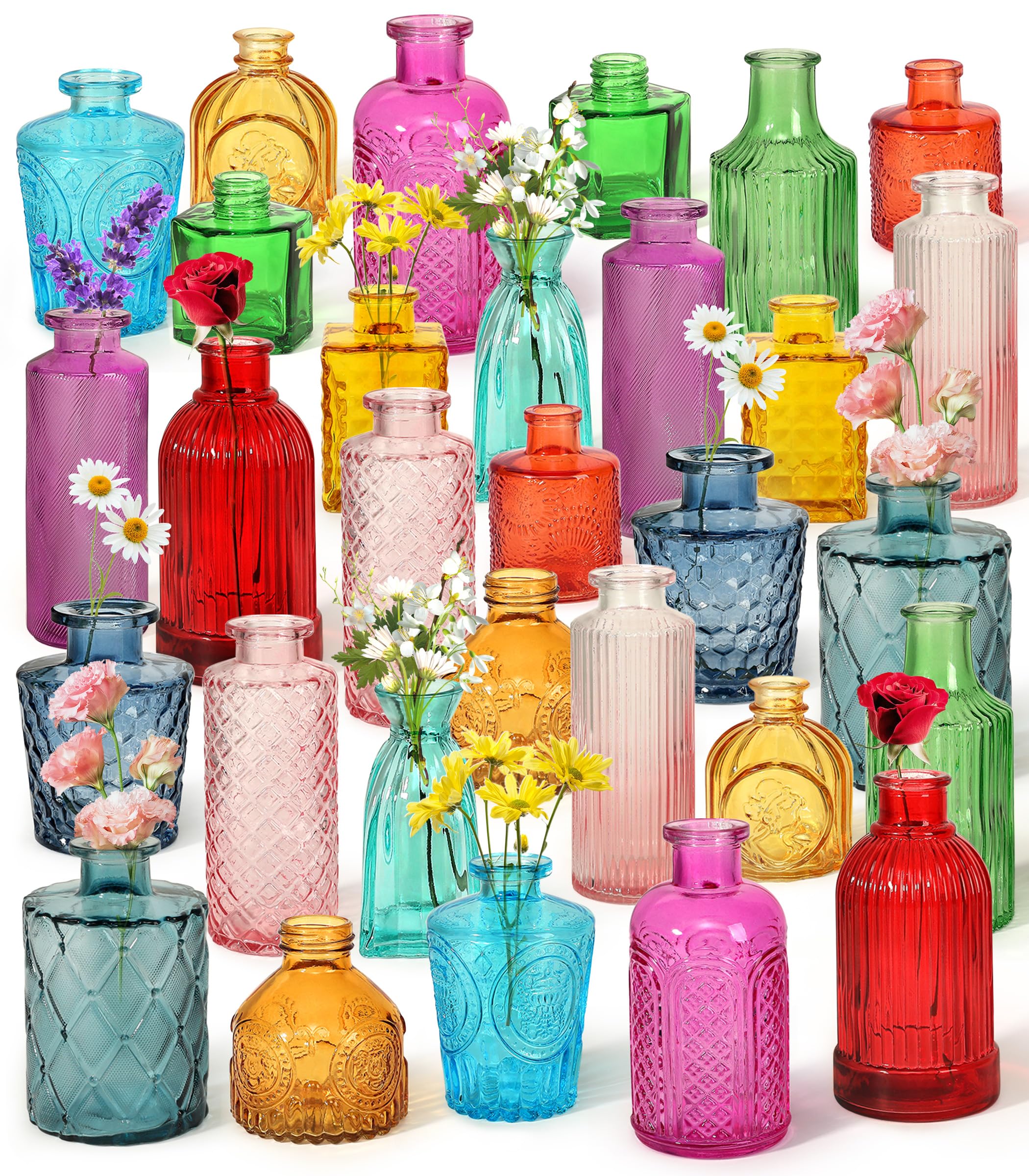 Vases à bourgeons en verre coloré pour décoration d'intérieur rétro