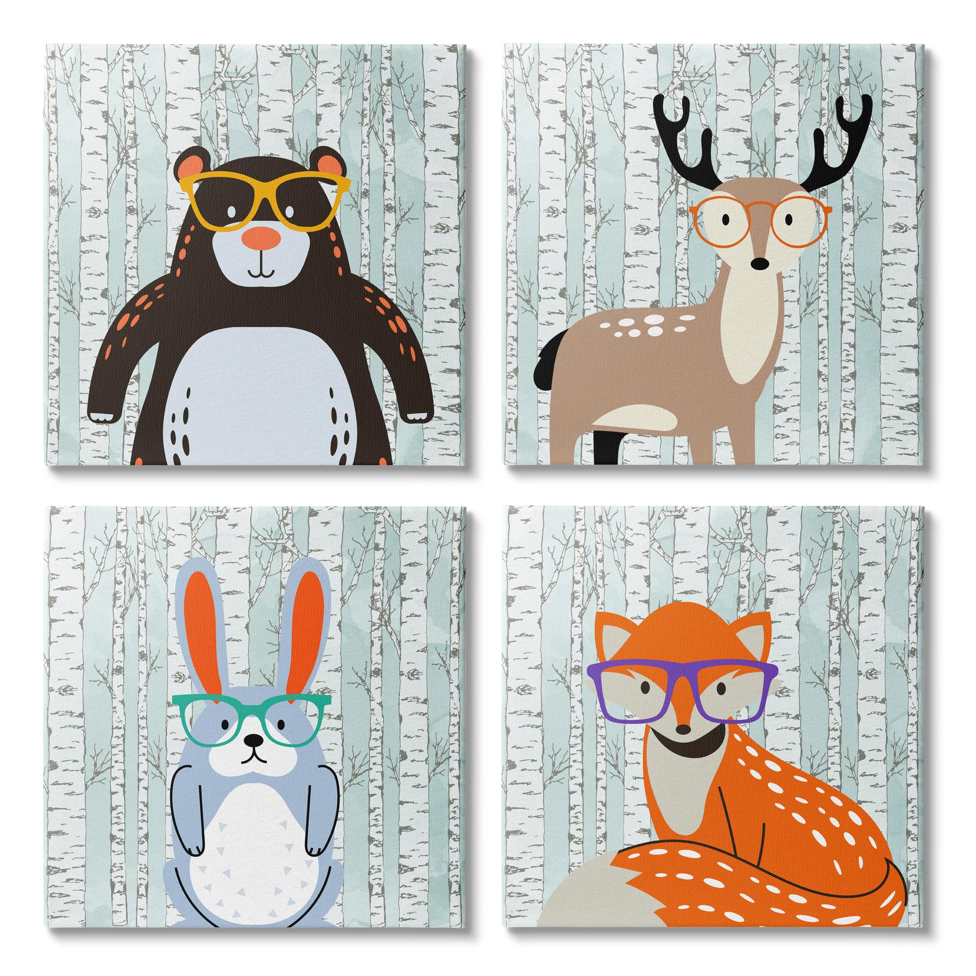 Stupell IndustriesWoodland Animals in Glasses 4 Piece Canvas Wall Art Set by Kim Allen