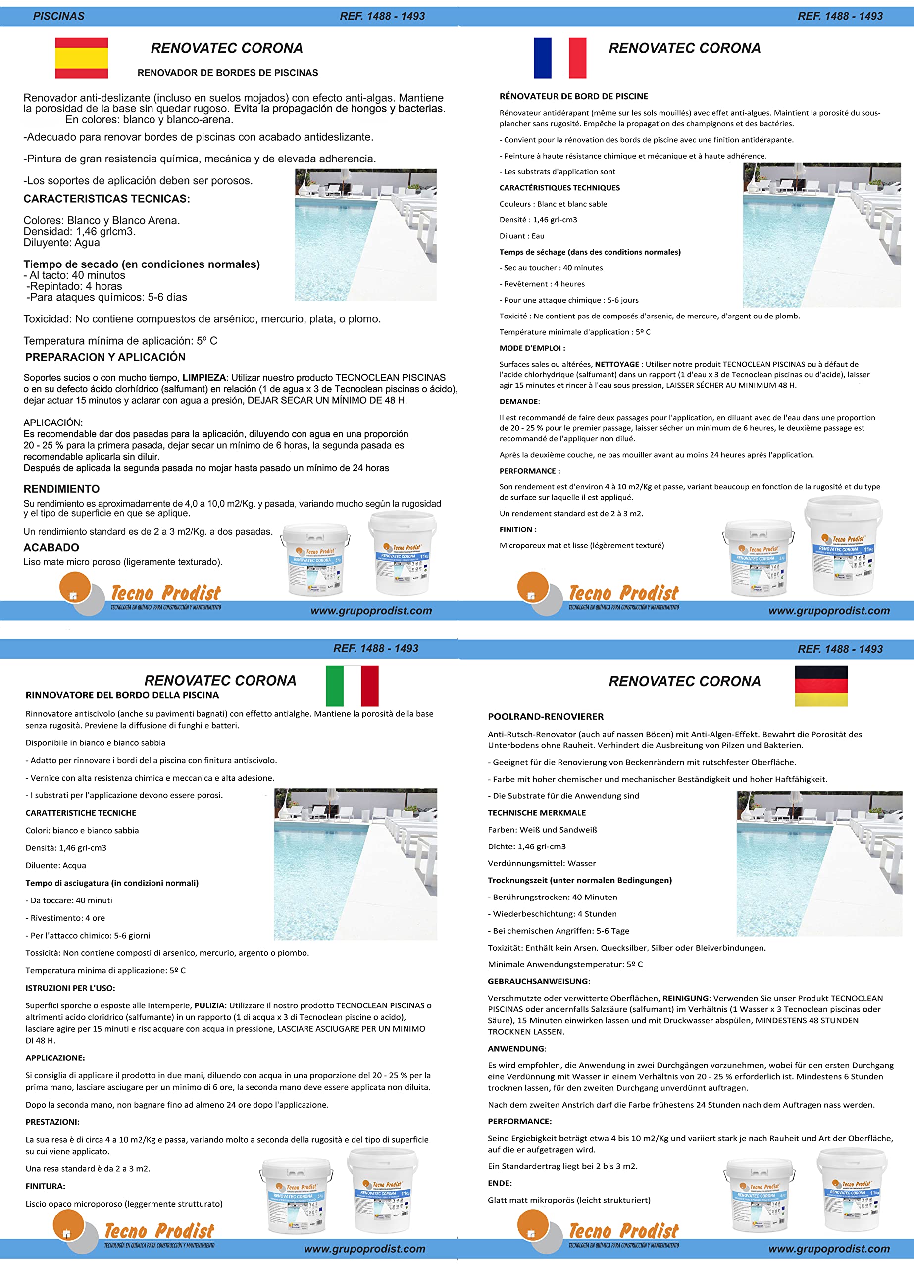 RENOVATEC CORONA Vernice per piscine by Tecno Prodist - ( 5 kg ) BIANCO | Vernice per bordo vasca o del bordo in pietra – Pittura Antiscivolo - Antialga - Facile applicazione