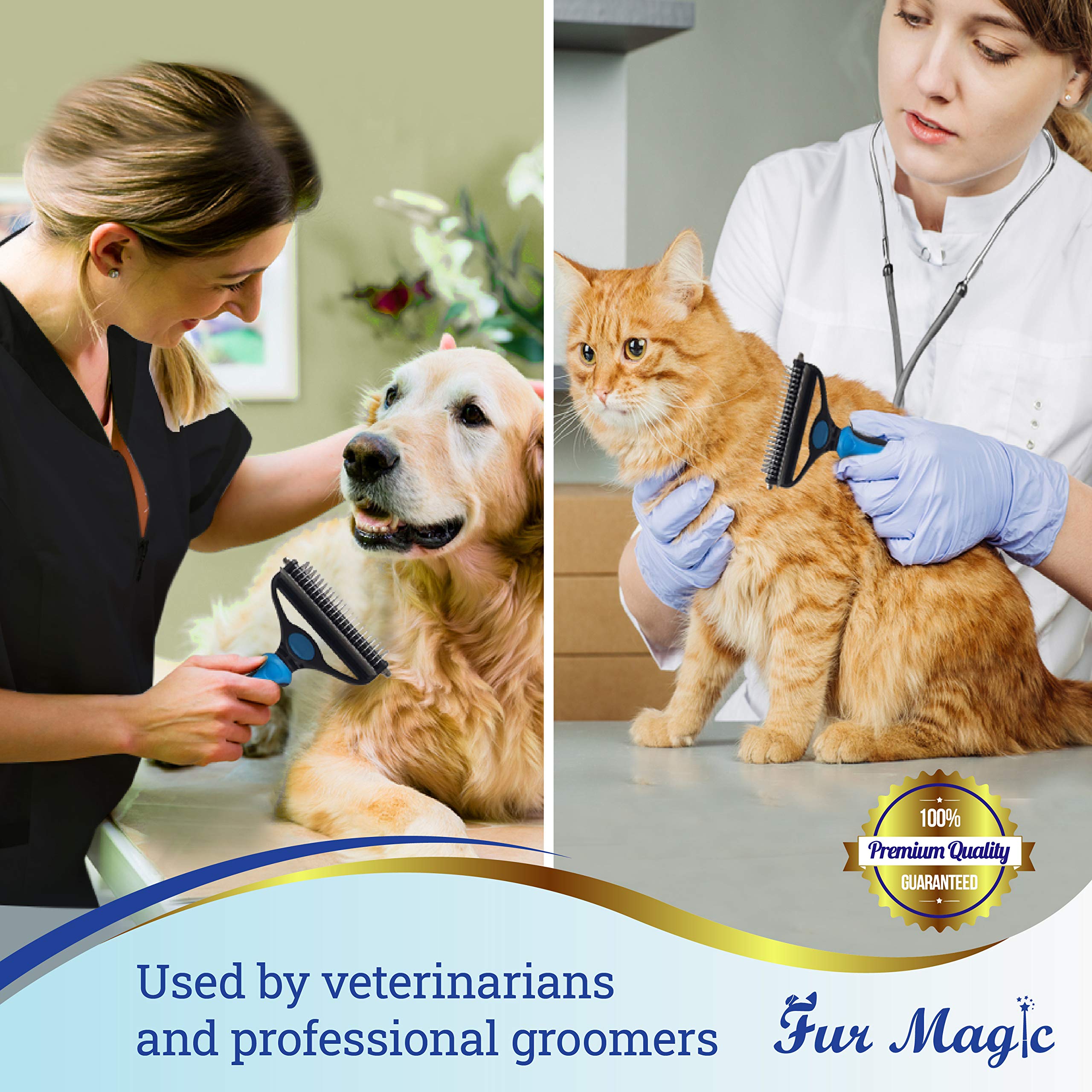 Fur Magic Herramienta para deshedding y desmatting, cepillo de aseo para mascotas de 2 caras para deshedding y eliminación de enredos para perros y gatos con cabello largo, mediano y corto, tamaño