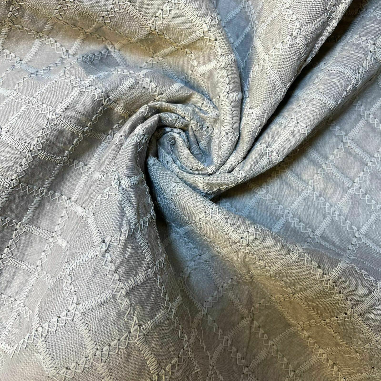 Schiffly 100% Cotton Lawn Broderie Anglaise Embroidery Dress Craft Fabric 44" (5 Meter, Grey)