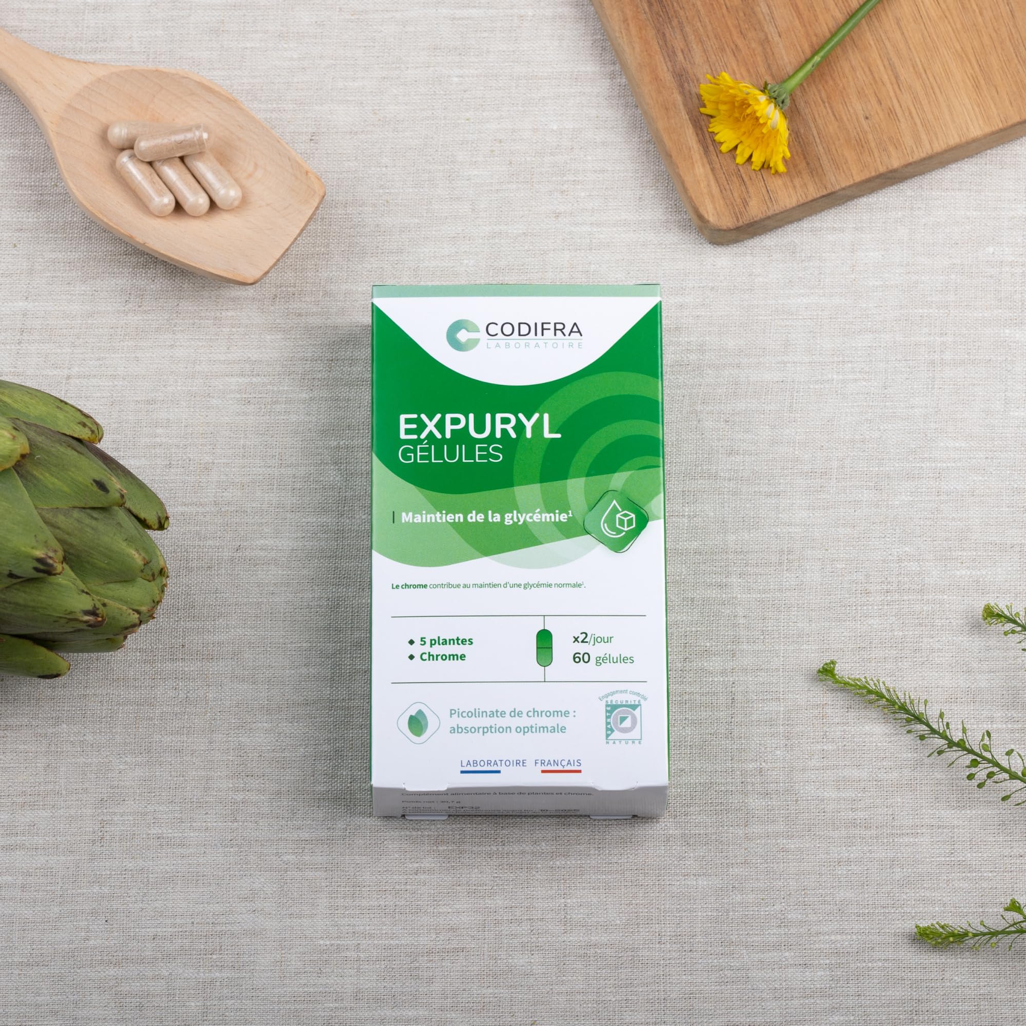 CODIFRA | Expuryl 60 Gélules | Phytodraineur Détox | Artichaut, Pissenlit, Cassis, melon d'eau, cannelle, Chrome
