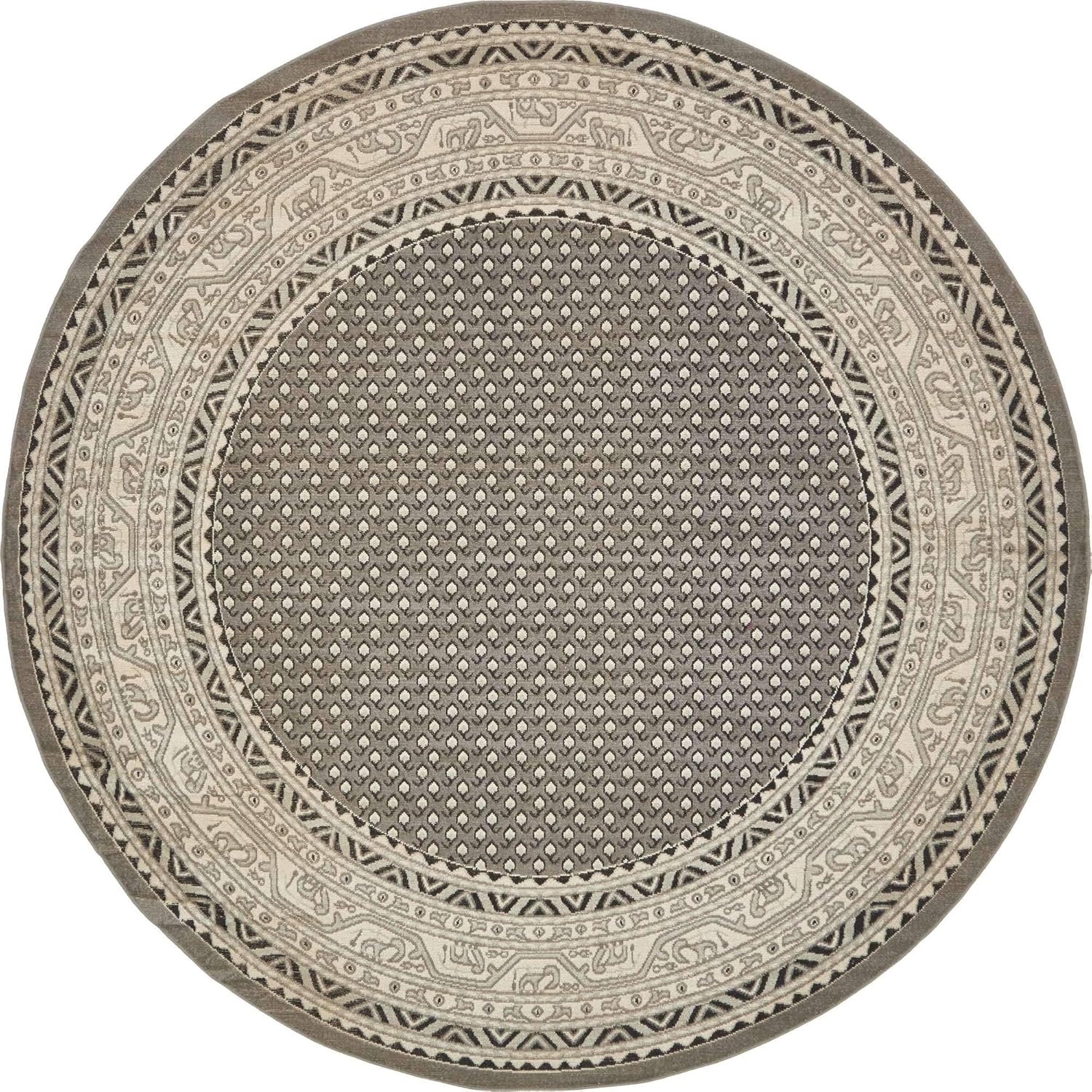 Unique Loom Williamsburg Collection Traditional Border with Dotted Center Area Rug, Round 8' 0" x 8' 0", Gray/Beige
