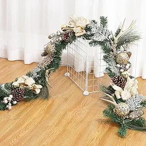 6 Ft Pre-Lit Christmas Garland, Battery Operated Xmas Garland with 20 LED Lights, Pine Cones, Berries, Bows, Gold Balls for Front Door Fireplace Mantel Stairs Table Decor