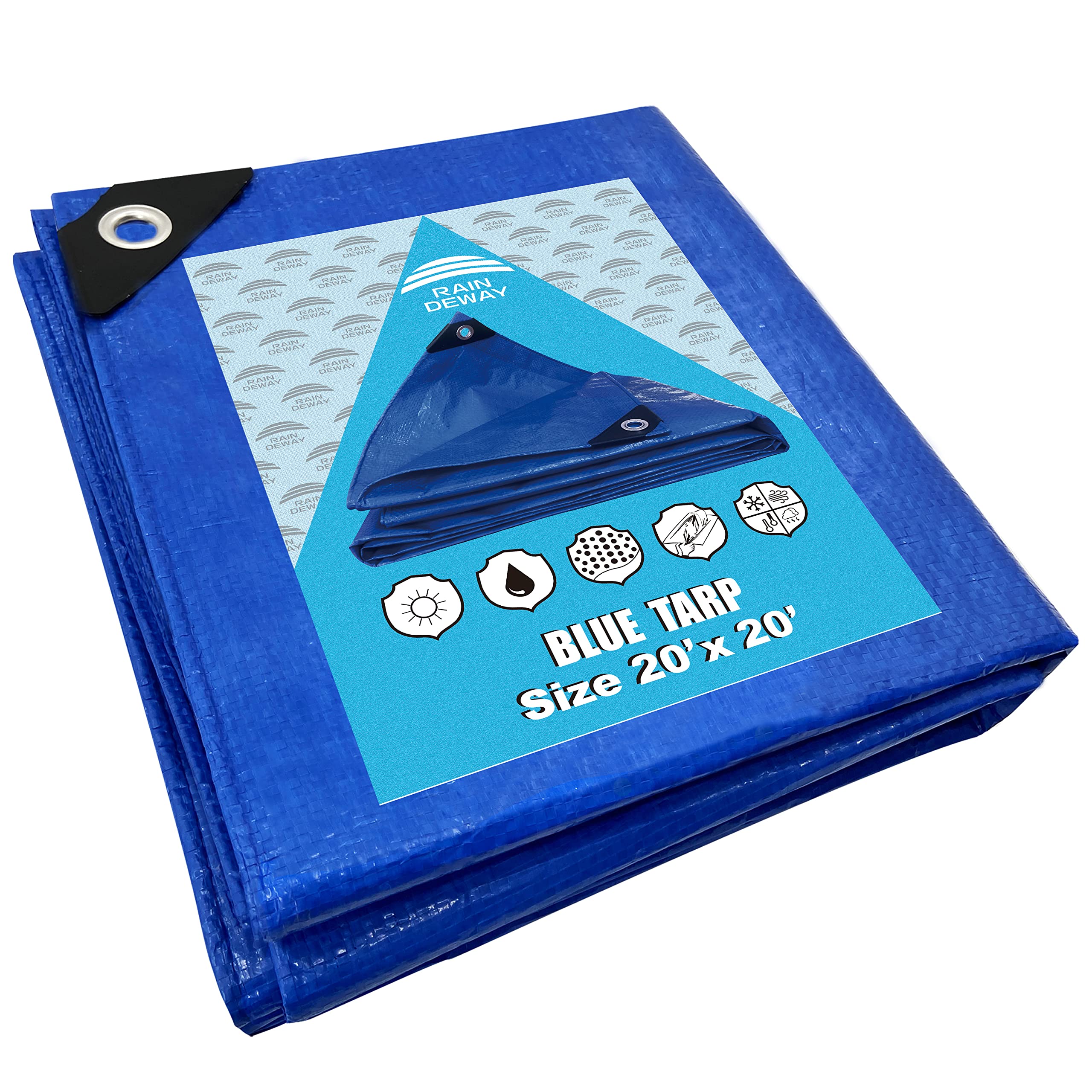 Buy RAINDEWAY Blue Tarp 20x20 Feet, 8 Mil Thick, Heavy Duty Waterproof