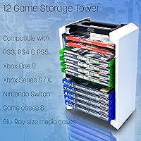 Vista 2 de Game Storage Tower – Universal Video Game Storage – Stores 12 Game or Blu-Ray Disks – Game Holder Rack for PS4, PS5, Xbox One, Xbox Series X/S