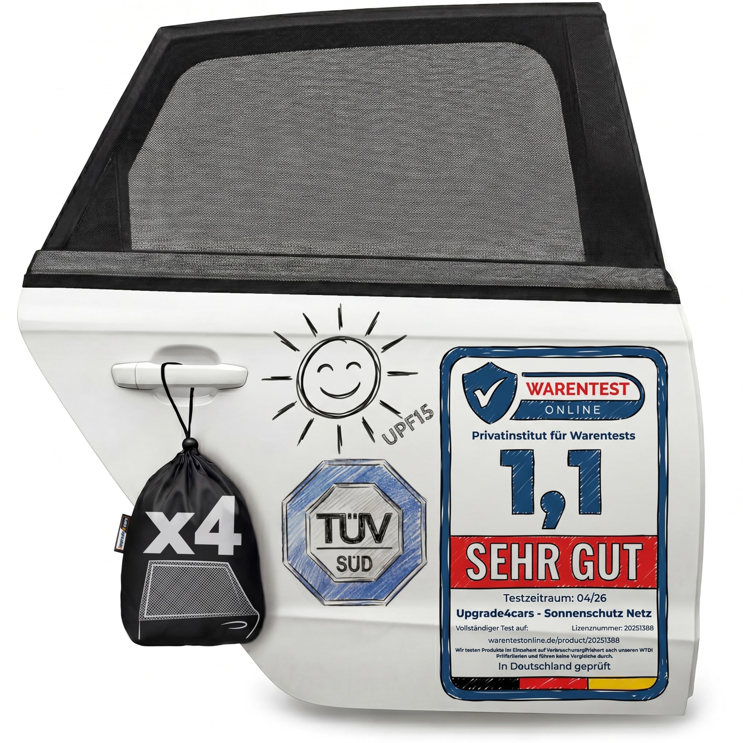Upgrade4cars 4 x Auto Sonnenschutz Netz Baby UPF 15 mit UV Schutz | Sonnenblende elastisch | Passt auf die meisten Seitenscheiben | Unkomplizierte & Schnelle Montage