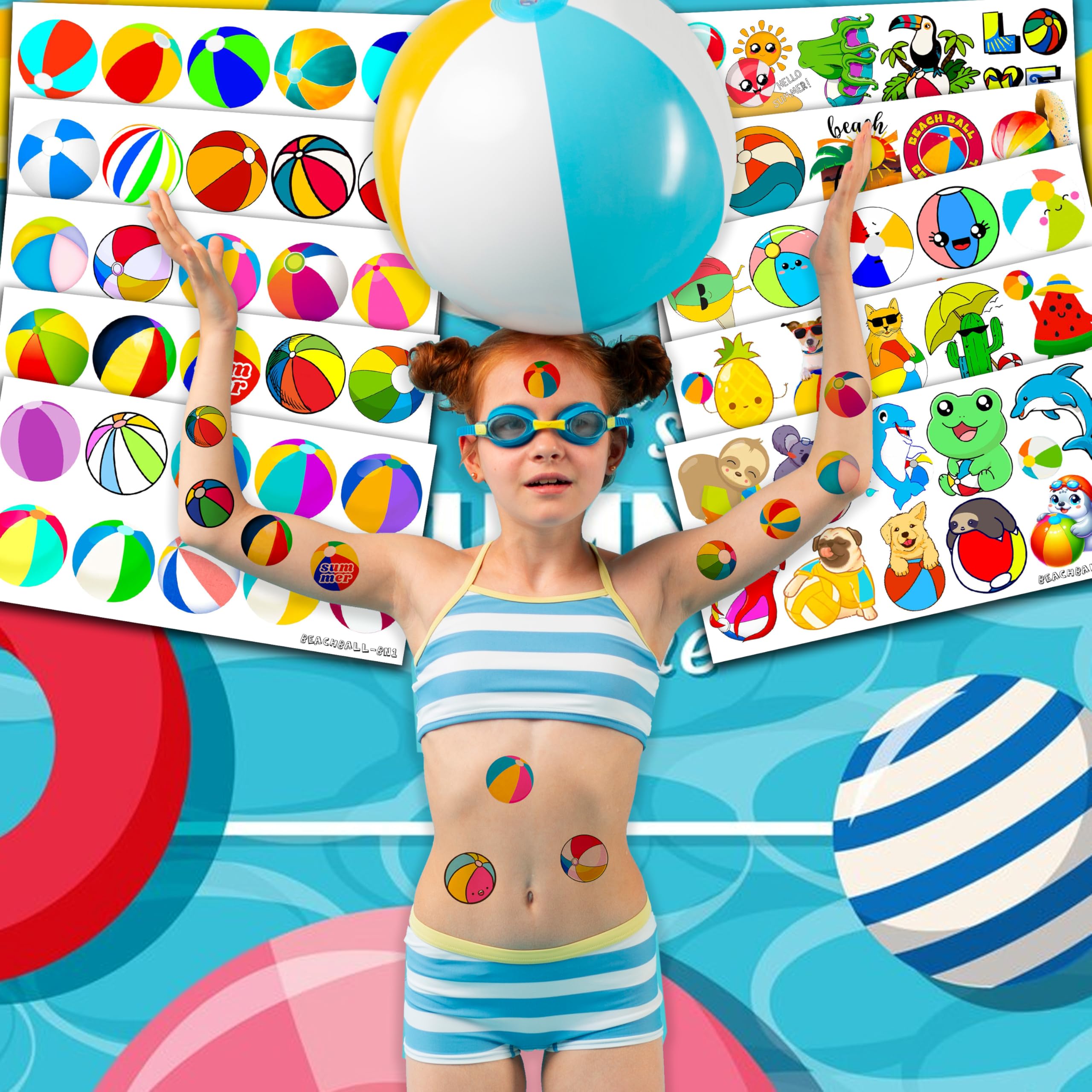 Generic 100 PCS Beach Ball Theme Summer Birthday Party Decorations Swimming Pool Balls Tatoos Stickers Party Favors Decor Supplies Sand Balls Water Party School Prizes Rewards