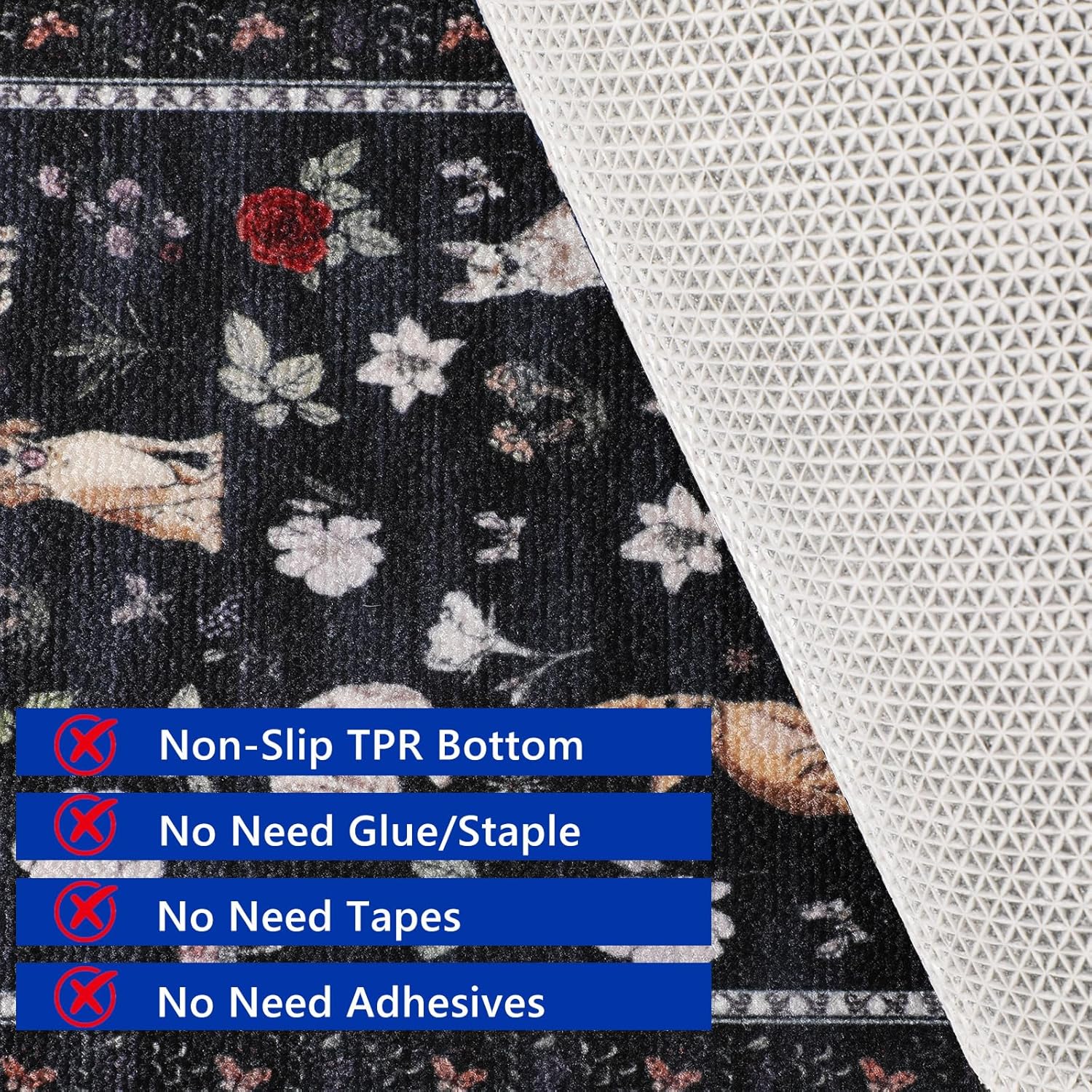 Animal Cat Dog Stair Treads Non Slip for Wooden Steps 15PCS 8"x30" Stair Carpet Treads TPR Backing Soft Stair Runner Washable Reusable Indoor Safety Stair Mats for Elders Kids Dogs Black