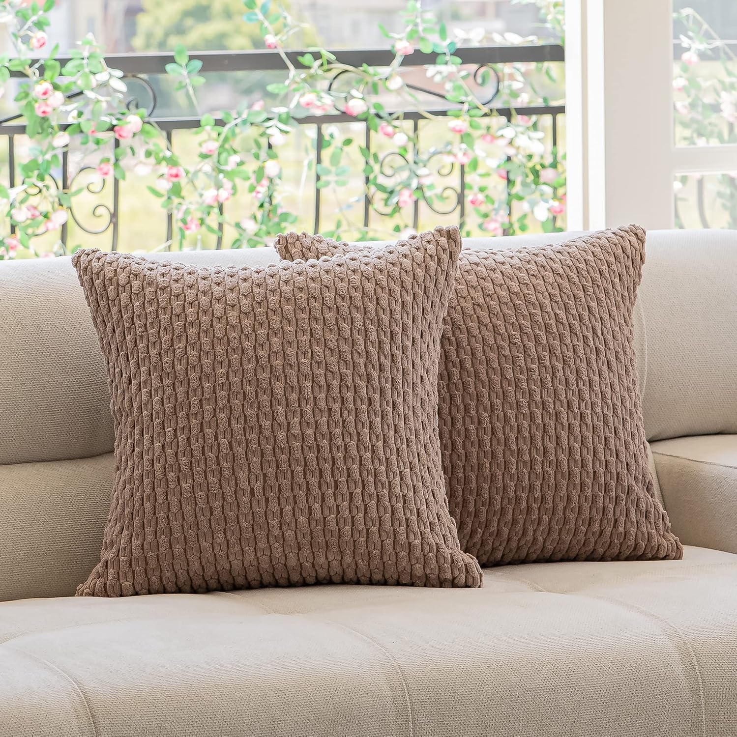 Amazon.com: Kevin Textile 2 Packs Light Brown Decorative Throw Pillow ...