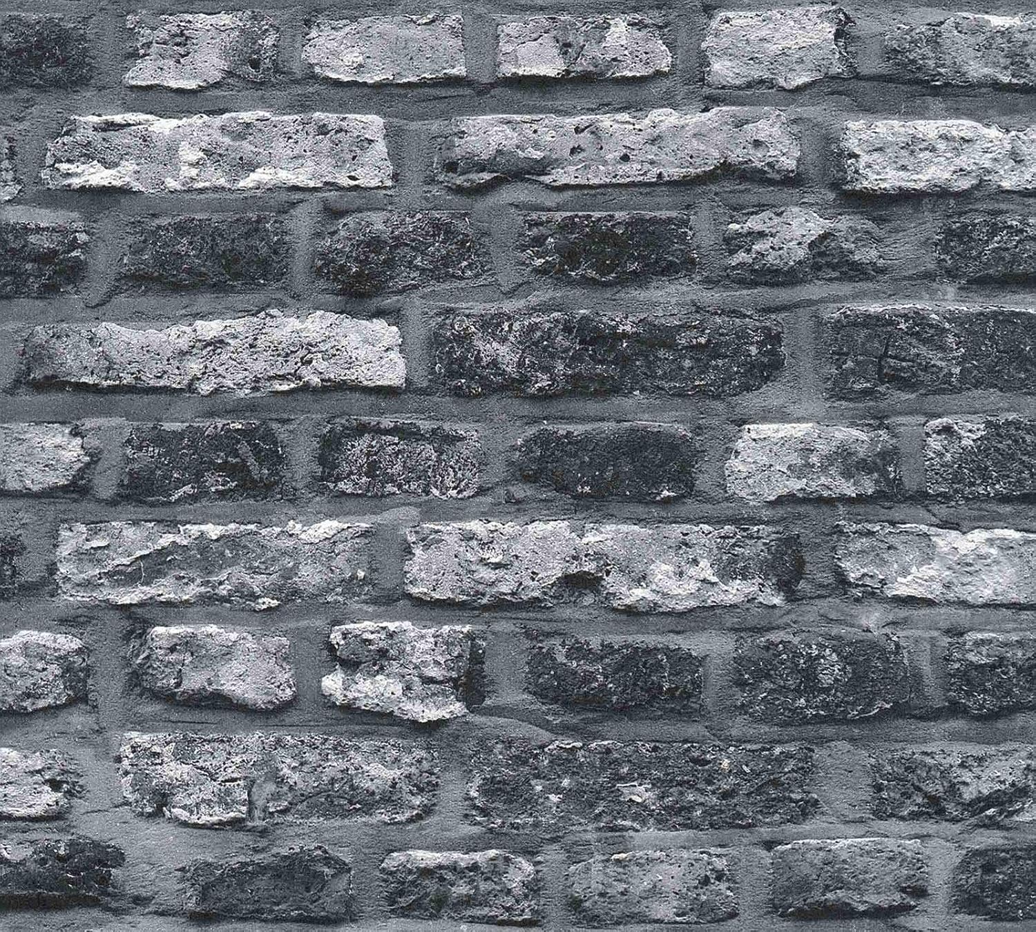 A.S. Création Brick Wallpaper Elements Non-Woven 10.05 m x 0.53 m Grey Black Made in Germany 362812 36281-2