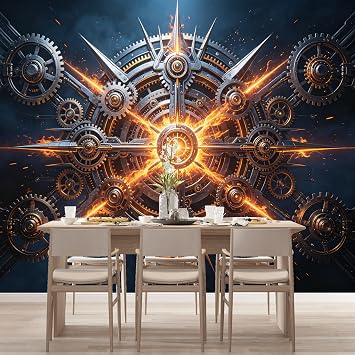 Custom Size Wall Murals Industrial Modern 3D Mechanical Gears Glowing Energy Core SelfAdhesive Wall Fabric Removable Large Wallpaper for Photo Living Room