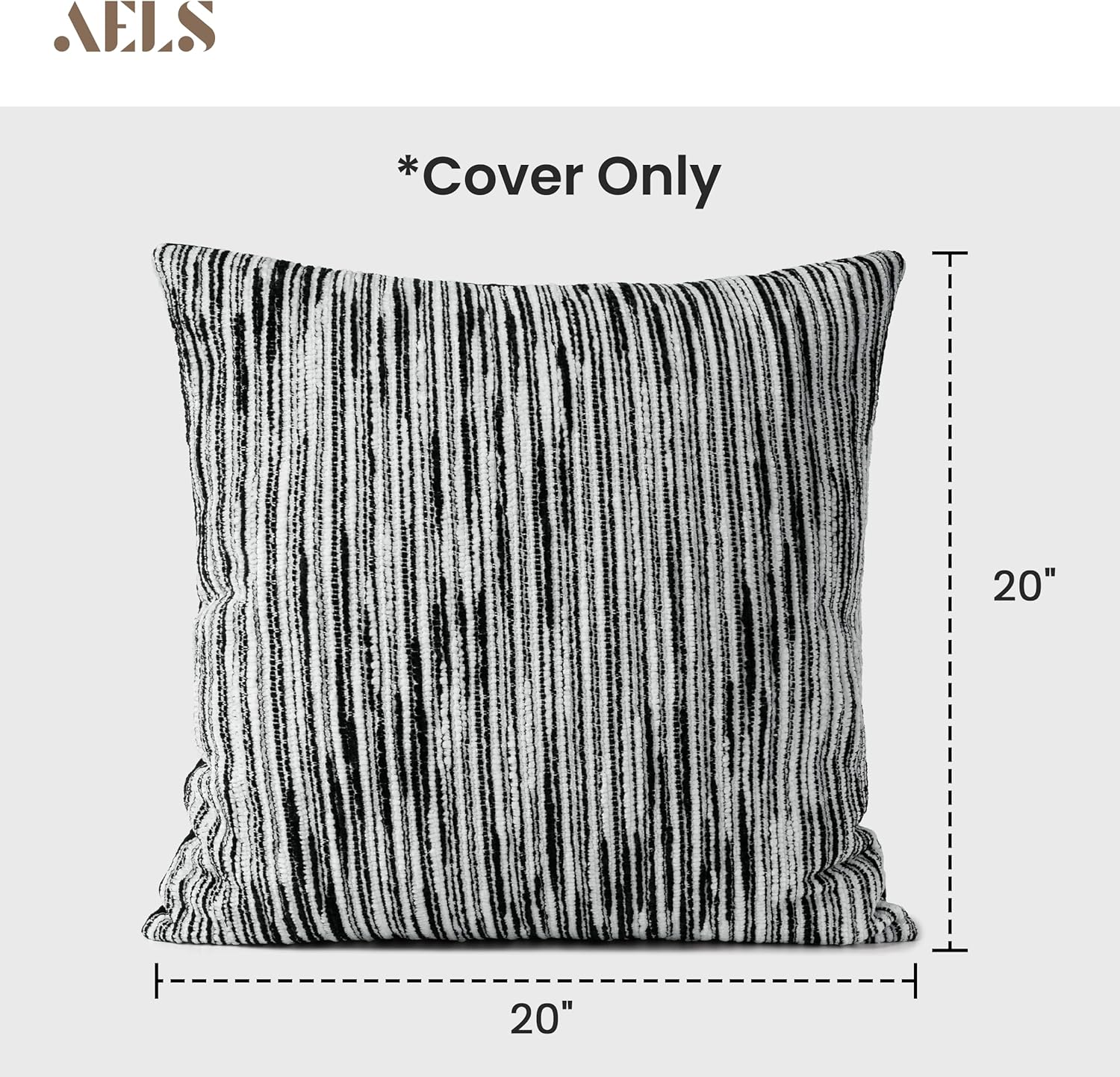 AELS 20x20 Decorative Farmhouse Throw Pillow Covers, Chenille Striped Pillow Case, Set of 2, Boho Textured Cushion Cover for Sofa Couch Living Room (Cover ONLY), Black and White - Image 2