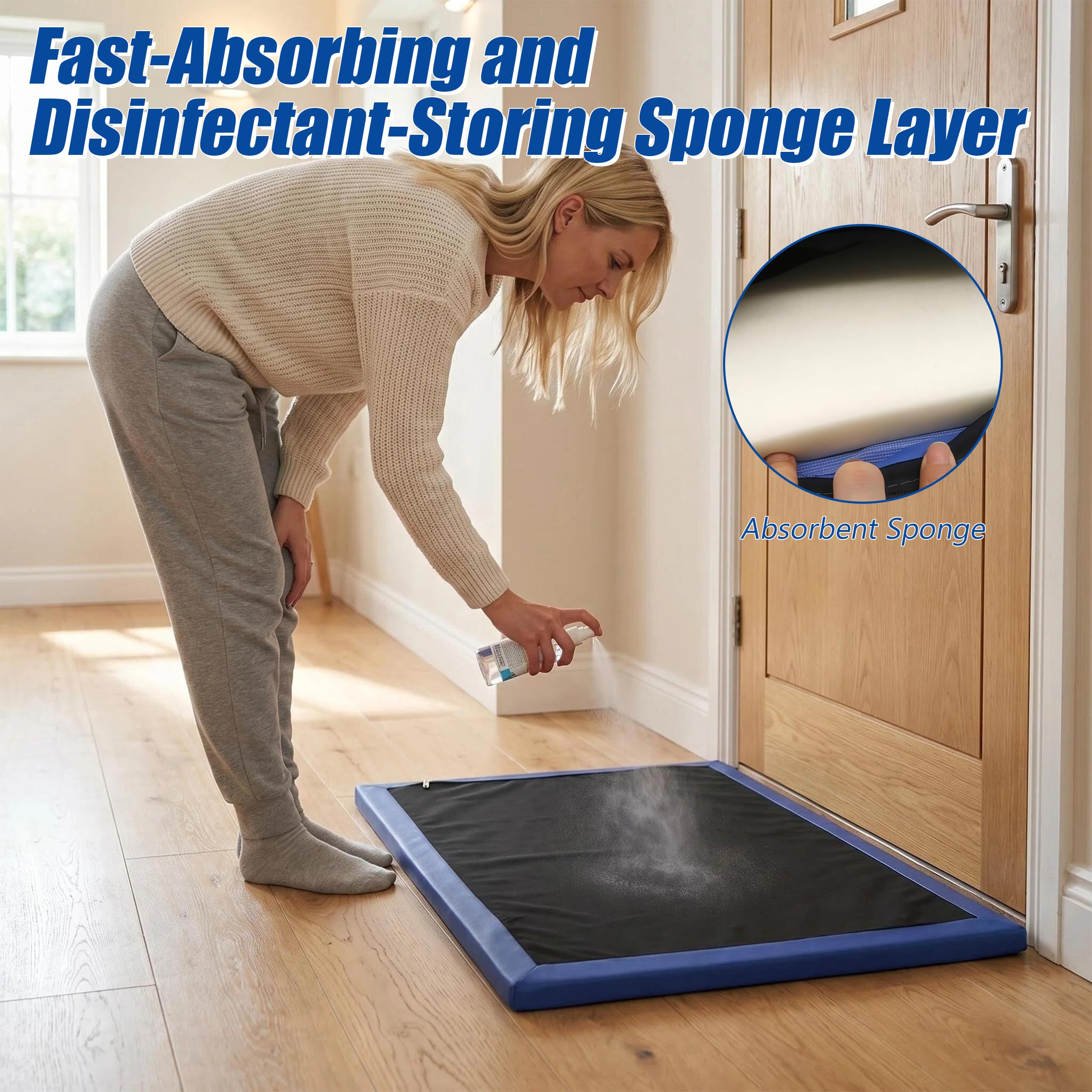 Tapis Désinfectant pour Chaussures avec Fermeture éclair 59 x 69 cm Paillasson de désinfection avec Revêtement en éponge Tapis Antidérapant Anti-saleté pour Ménages Hôtels Hôpitaux Fermes Laboratoires