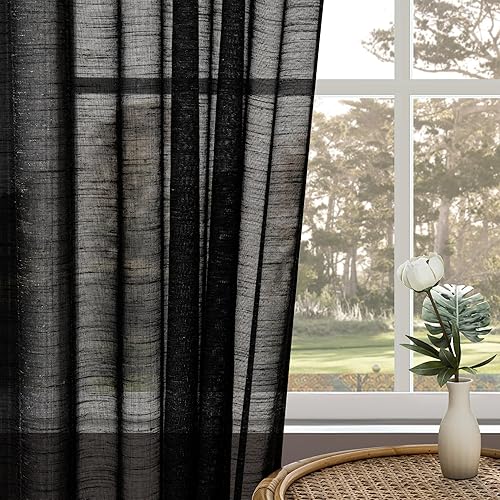 Miniatura 5 de Cortinas de lino de terracota semitransparentes con pestaña trasera, cortinas naranjas para sala de estar, 8 pies de tela bohemia, cortinas de otoño