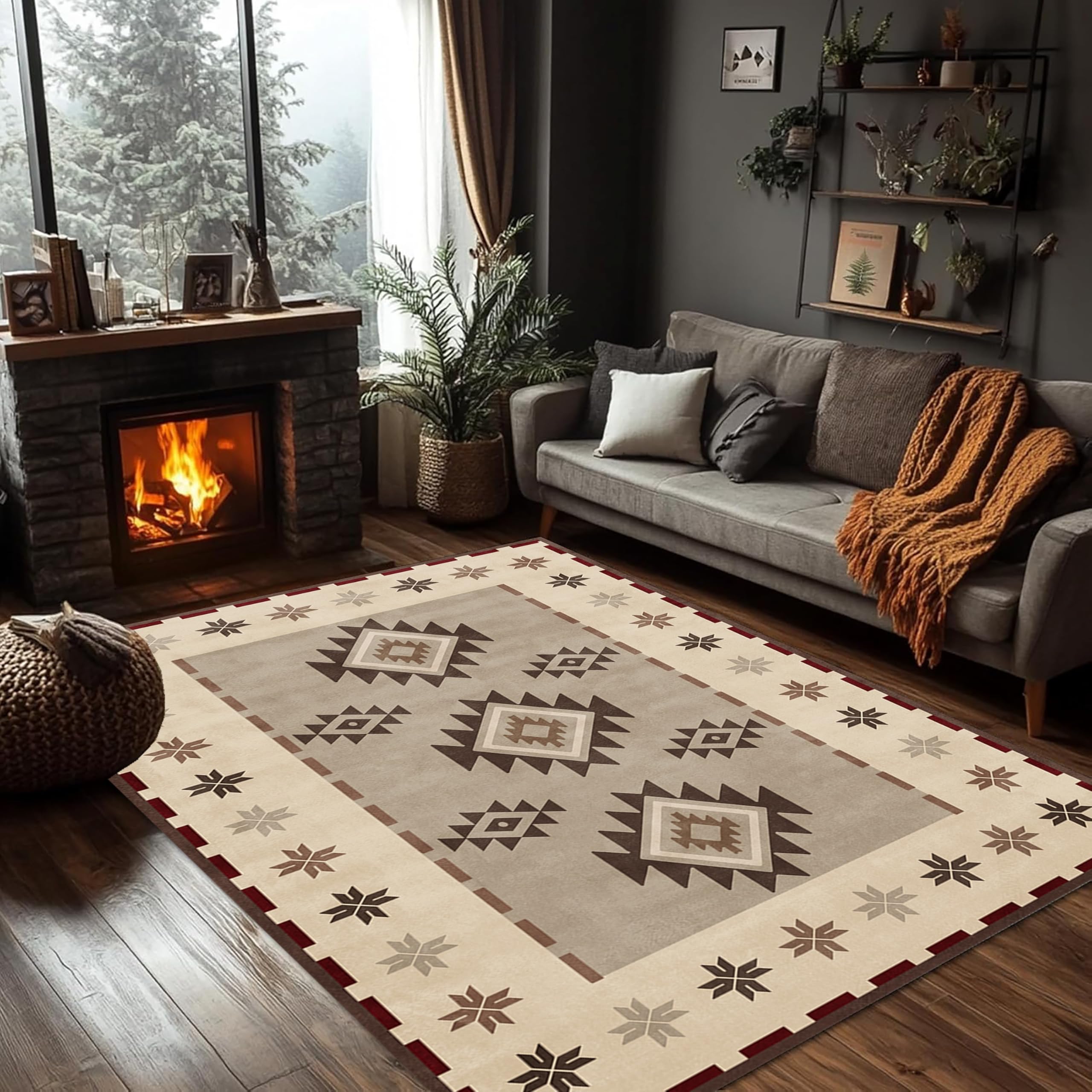 PDENZG Southwestern Tribal Area Rug,140x200cm,Western Rustic Aztec Area Rugs, Native American Indian Geometric Rug, Non-Slip Indoor Floor Carpet for Bedroom, Living Room, Dining Room,