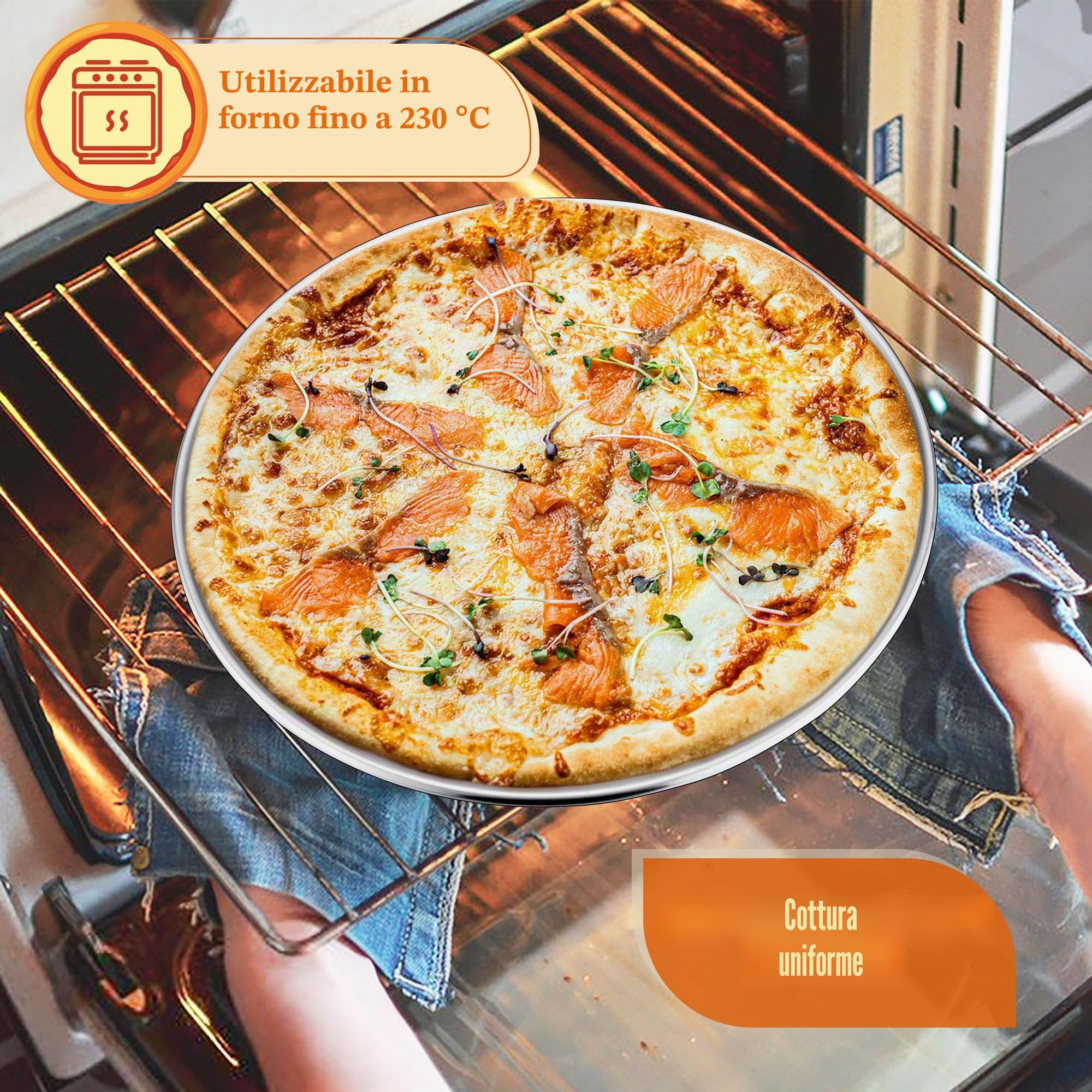 HaWare Set di 4 teglie per pizza rotonde in acciaio inox, 30 cm, per cuocere in forno, sane e durevoli, facili da pulire e lavabili in lavastoviglie