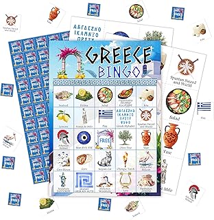 Greek Bingo Games, Greek History Travel Trip Bingo Cards, Retirement Journey Trip Party Bingo, Greek Theme Party Game for Adults Family, Christmas Party Activities, 24 Bingo Sets, A009