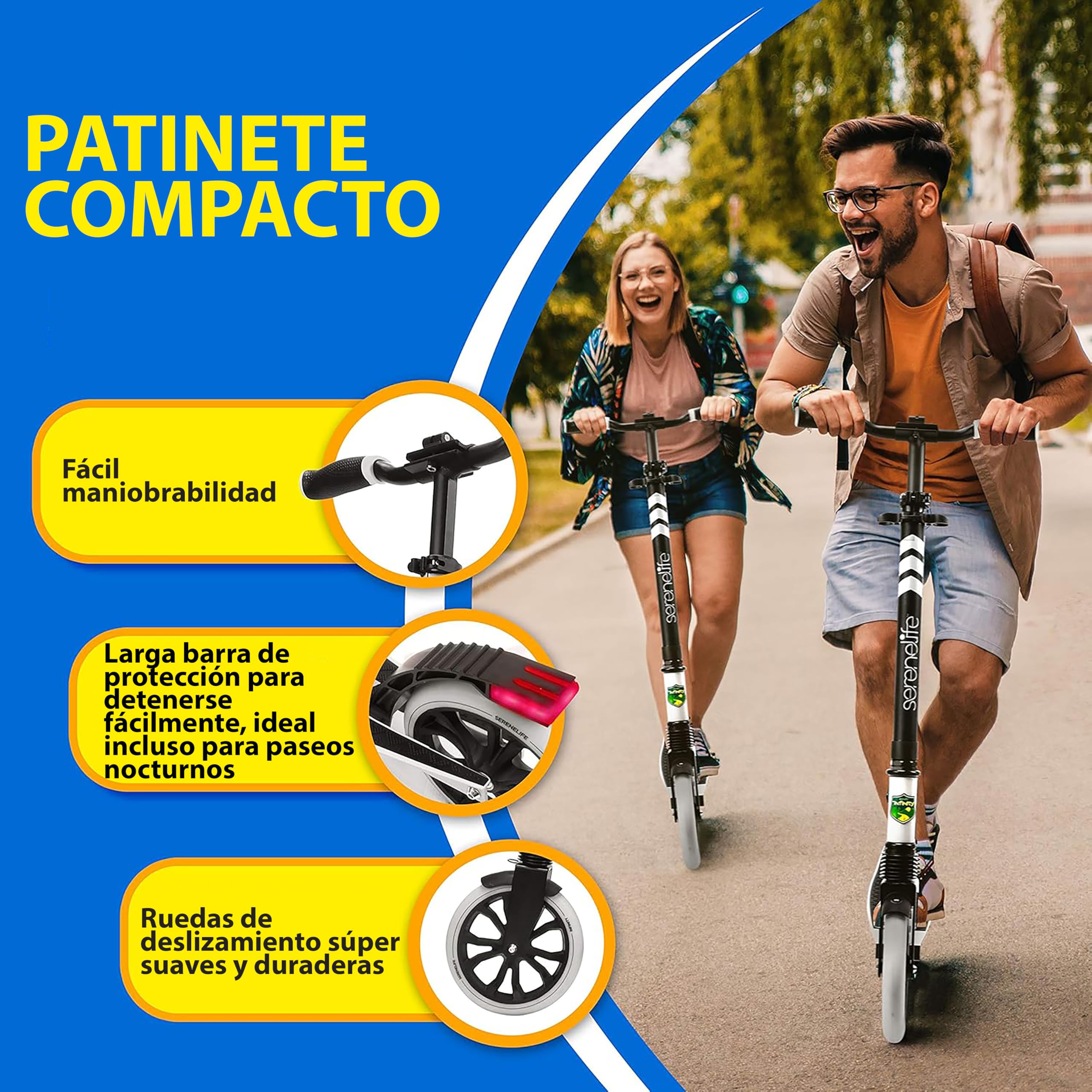 SereneLife Patinete Adolescentes, con Luces, Plegable, Ajustable, Adultos, Freno Manillar, Dos Ruedas, Barra en T, Facil maniobra — view 7