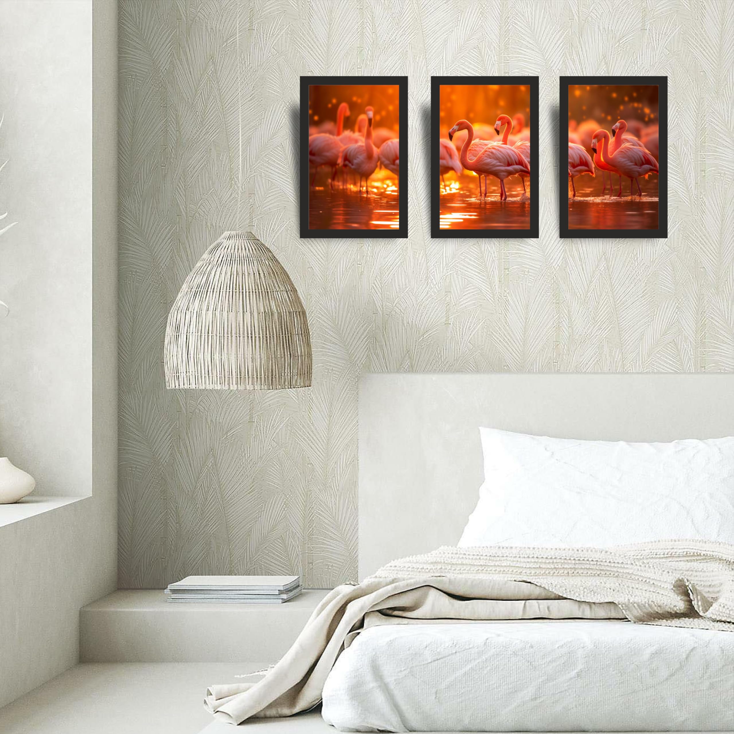 Flamingo Lake Sunset Wall Art Set of 3
