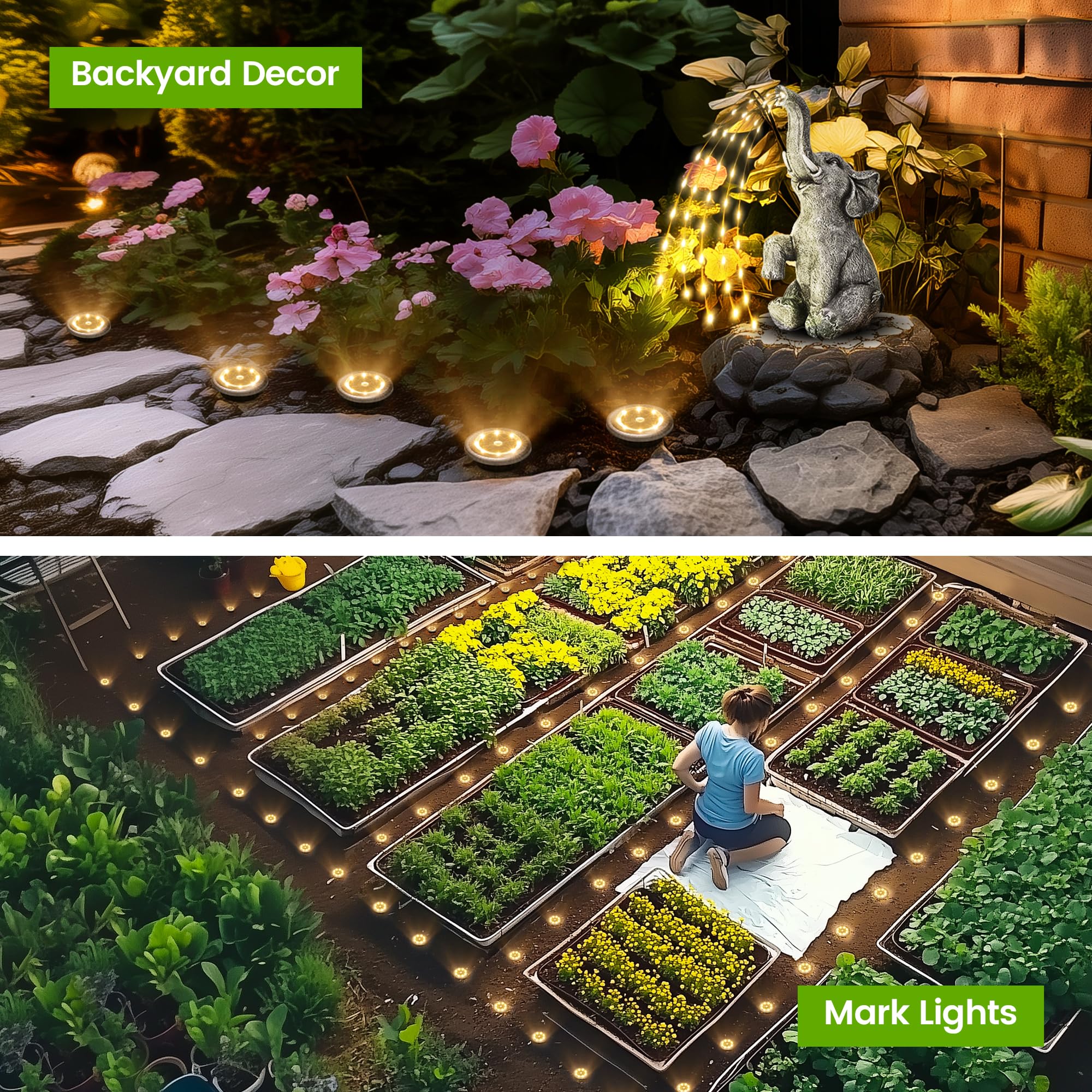 PATIOWIN Mini luces solares de suelo, paquete de 16 luces solares de jardín, luces solares de camino a prueba de guerra, luces de exterior para entrada, pasarela, patio trasero, patio (blanco cálido)