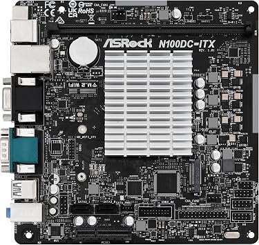 ASRock N100DC-ITX Mini-ITX Motherboard - Intel N100 Quad-Core (3.4GHz), DDR4, HDMI/D-Sub, Dual M.2 (NVMe/WiFi), SATA3, USB 3.2, Gigabit LAN, 19V DC Power