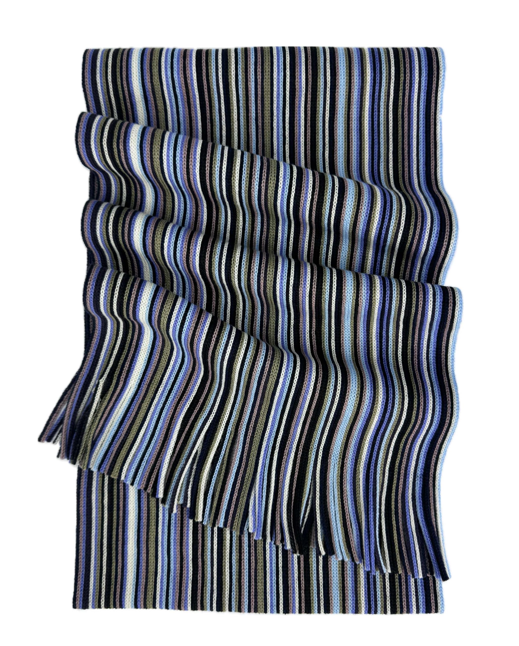 Rotfuchs Sciarpa in lana da uomo, unisex, a righe, multicolore, blu, viola, 100% lana