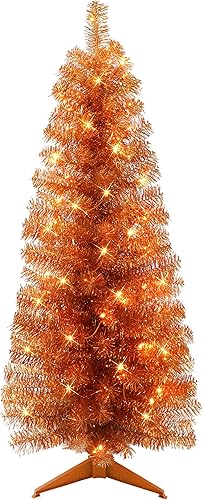 Miniatura 8 de Árbol de oropel plateado preiluminado de 4.5 pies, 160 puntas, 70 luces incandescentes transparentes UL