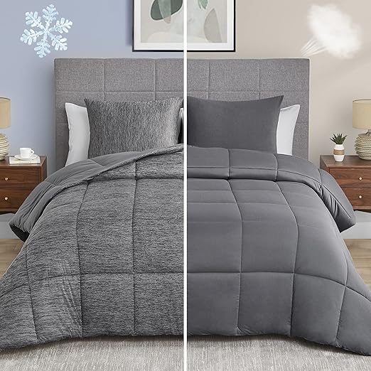 UMCHORD Grey California King Comforter Set, 3 Pieces
