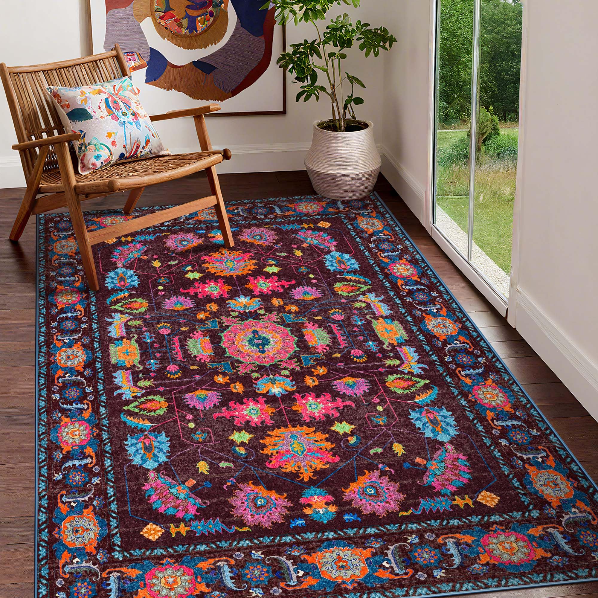 Photo 1 of ***COLOR DIFFERS SEE PHOTO*** Kokia 9x12 Area Rugs Living Room Washable Non Slip Low Pile Vintage Floral Stain Resistant Soft Large Rugs for Bedroom, Dining Room, Kitchen, Indoor Leisure Rooms, Nova Tangerine Sand Moss Chesnut