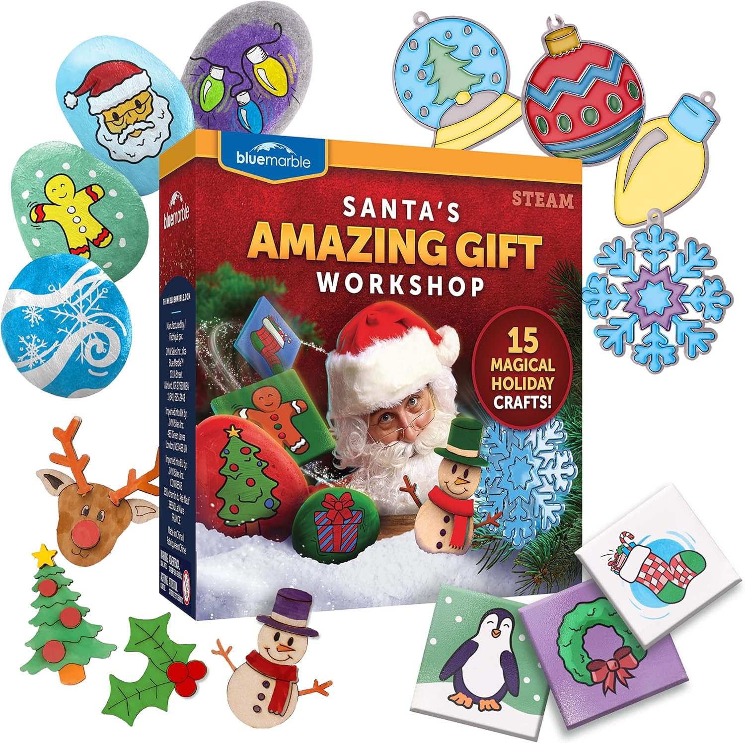Santa's Christmas Craft Kit for Kids - 15 Magical Christmas Crafts for Kids, Make Suncatchers, Paint Holiday Rocks, Make Magnets & More for Christmas Gifts, Craft Kits for Ages 5 6 7 8 9 10 11 & 12