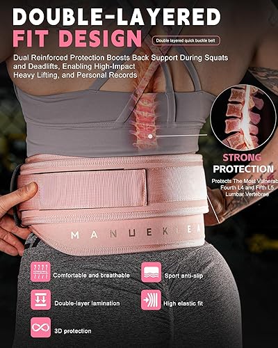 Miniatura 4 de MANUEKLEAR - Cinturones de levantamiento de pesas para hombres y mujeres, cinturón de peso de gimnasio con mosquetón de bloqueo rápido, cinturón de