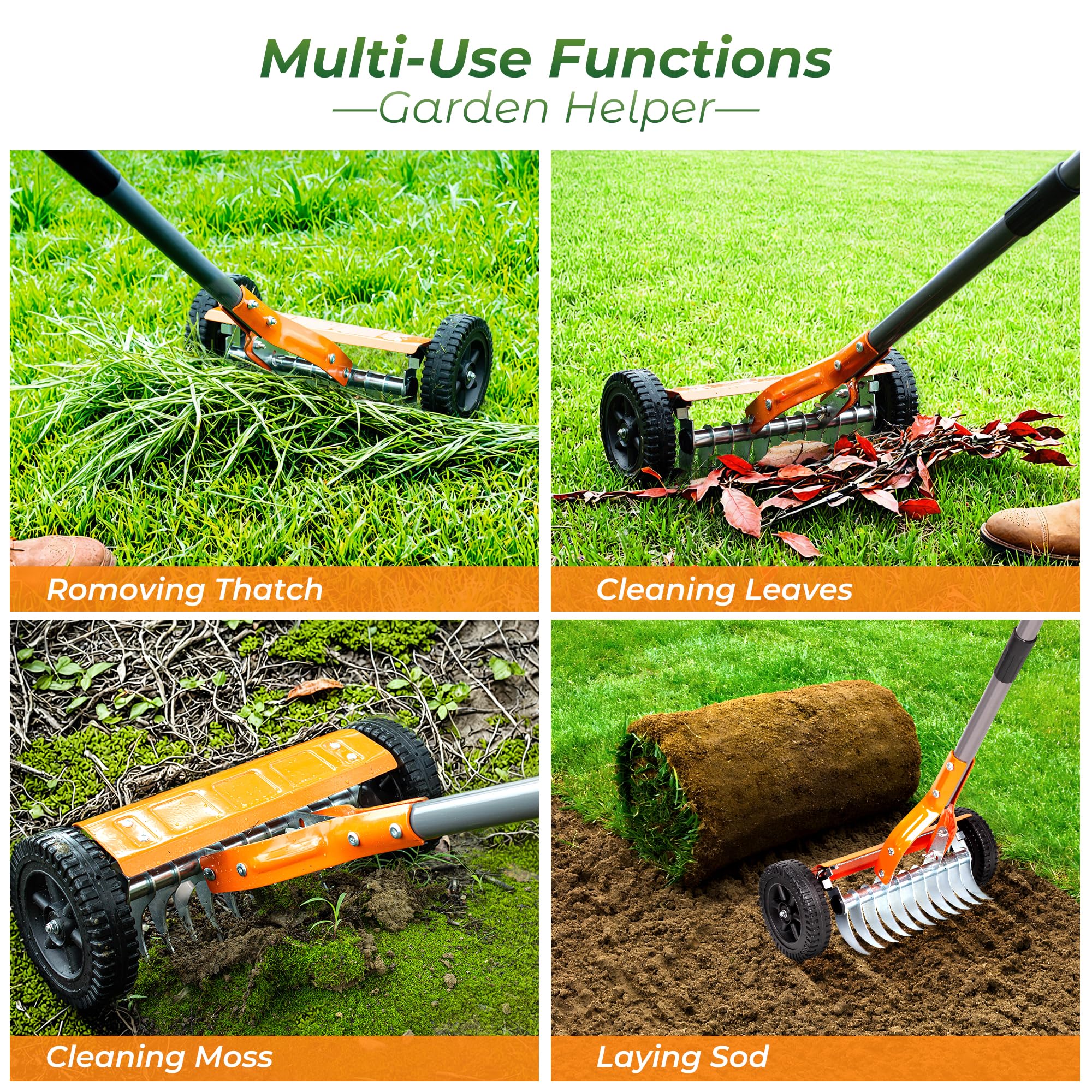 Rastrillo nivelador de césped de 75 x 25 cm con mango largo ajustable de 206 cm para nivelar grava, tierra, arena y compost en patios traseros, granjas, campos de golf y mantenimiento de jardines.