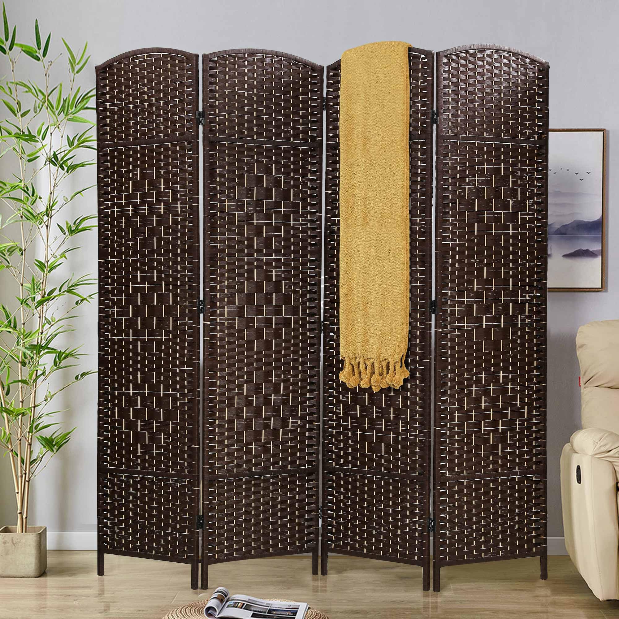 Room Divider 6 Ft Folding Wall Divider with Diamond Woven Fiber, Indoor Portable Room Partitions and Dividers for Room Separation,Rattan Room Dividers