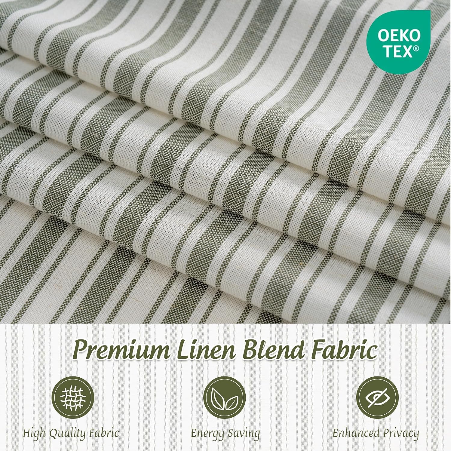 StangH Sage Green Linen Blend Stripe Roman Shades Office, W36xL64, 1 Panel image 4
