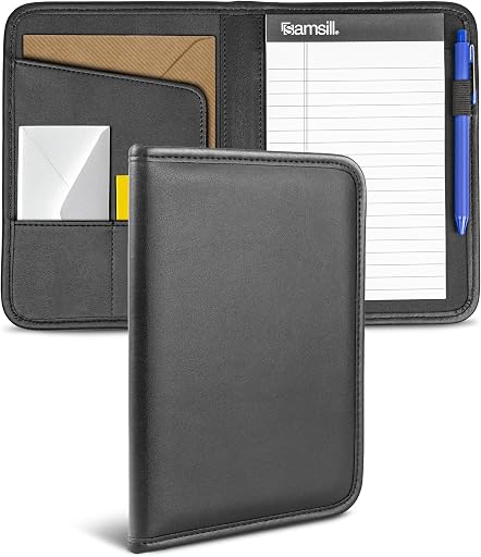 Samsill Professional Padfolio, Faux-Leather Mini Portfolio, with 5 x 8 Writing Pad, Black