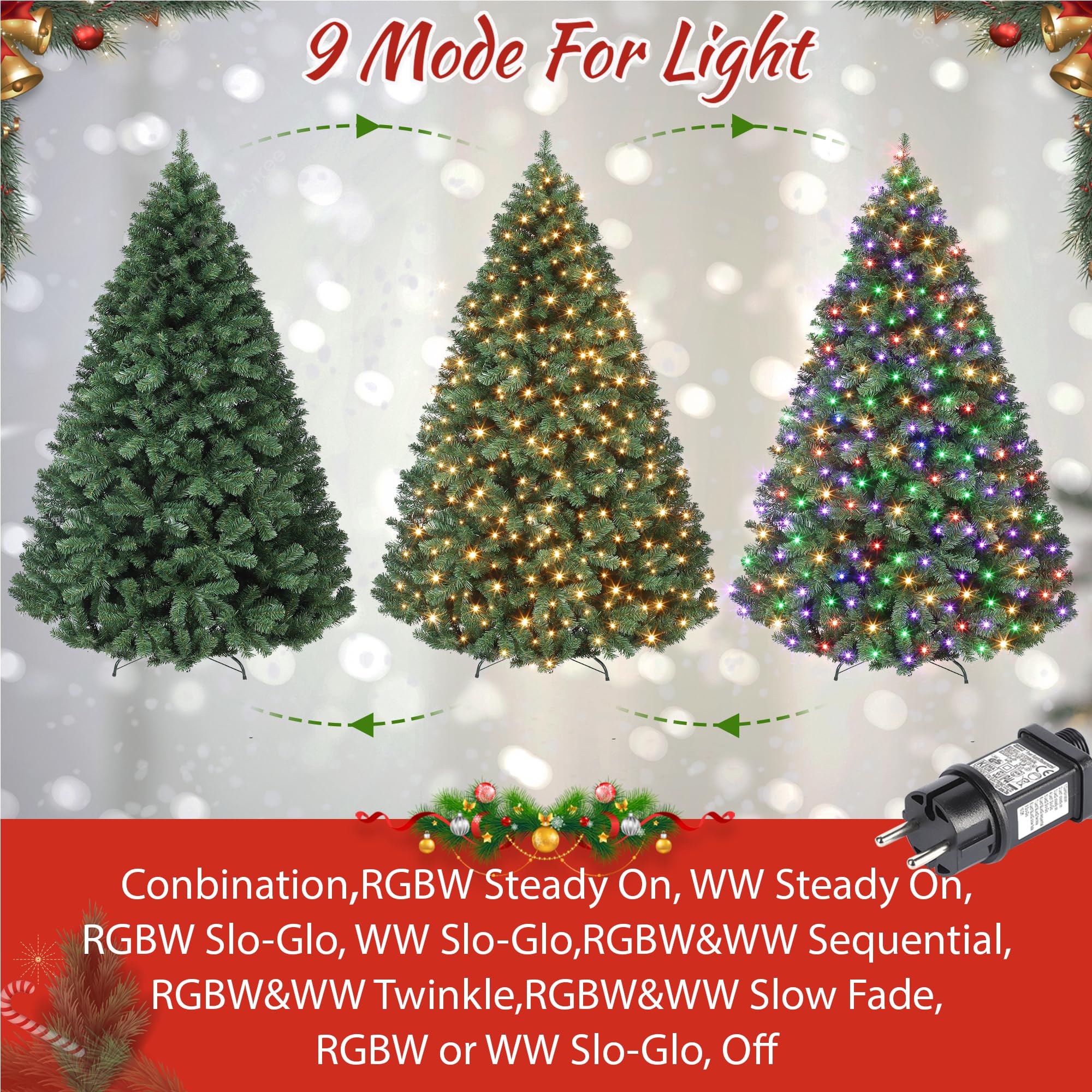 Garvee 180 cm Weihnachtsbaum Künstlich mit 250 Beleuchtung, Künstlicher Weihnachtsbaum, PVC Tannenbaum mit 758 grünen Spitzen Ø 114 cm Kunstbaum Weihnachten mit Metallständer& Klapp-Schirmsystem