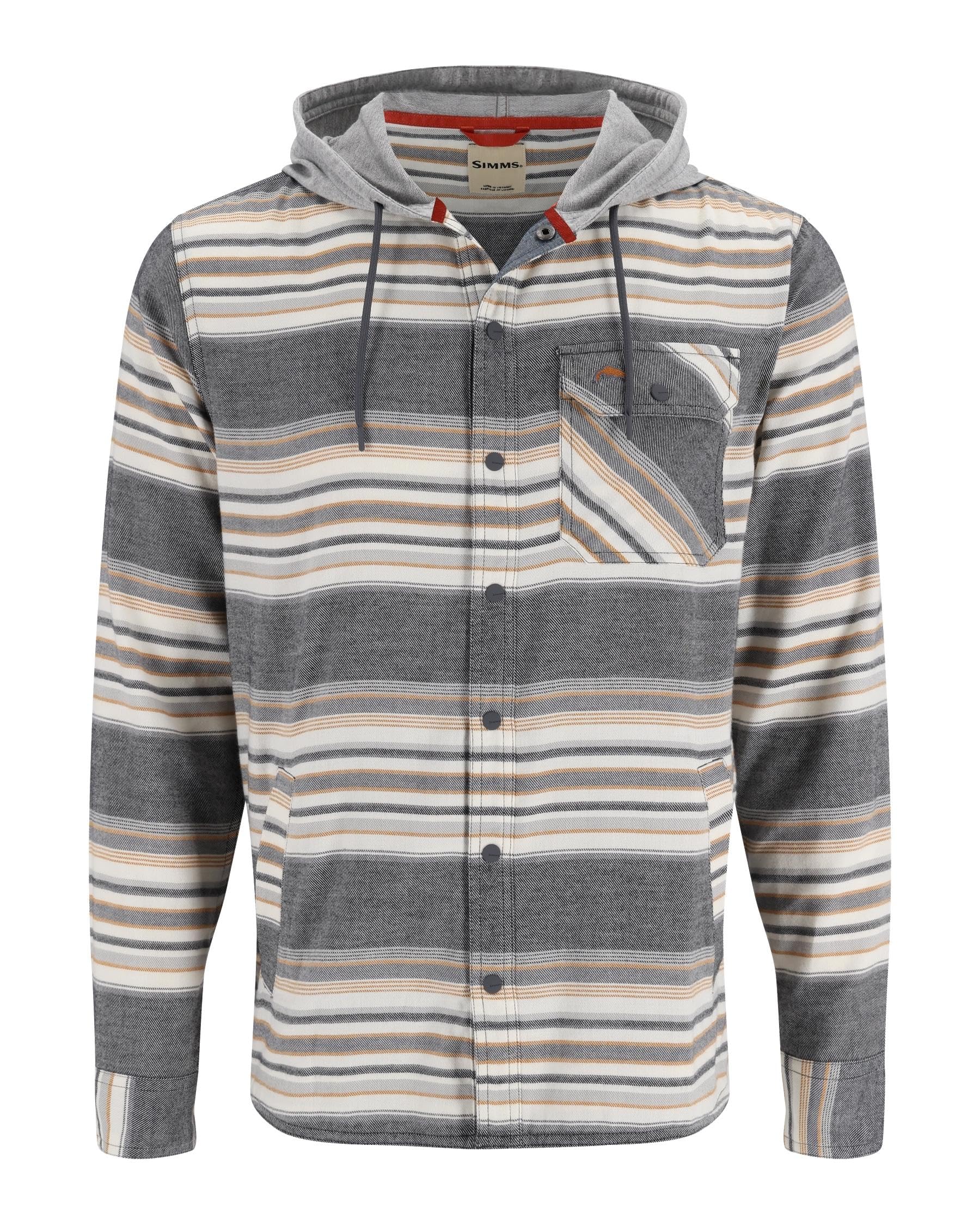 Simms M'S SANTEE FLANNEL HOODY BLACK/SLATE BLNKT STRP L