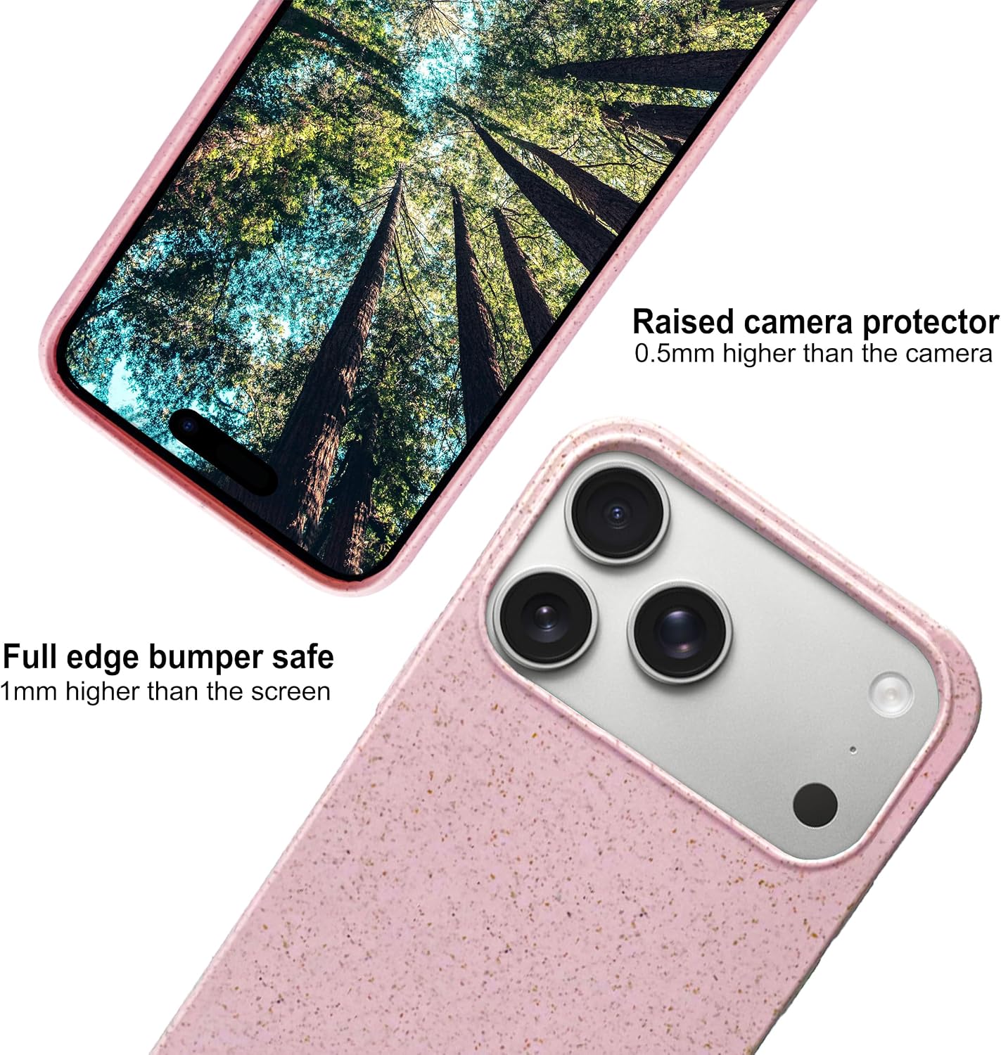 eplanita Eco Mobile Phone Case Compatible with iPhone 17 Pro Max, Plant Fibre, Drop Protection Cover, Durable and Sustainable (for iPhone 17 Pro Max, Pink) image 4
