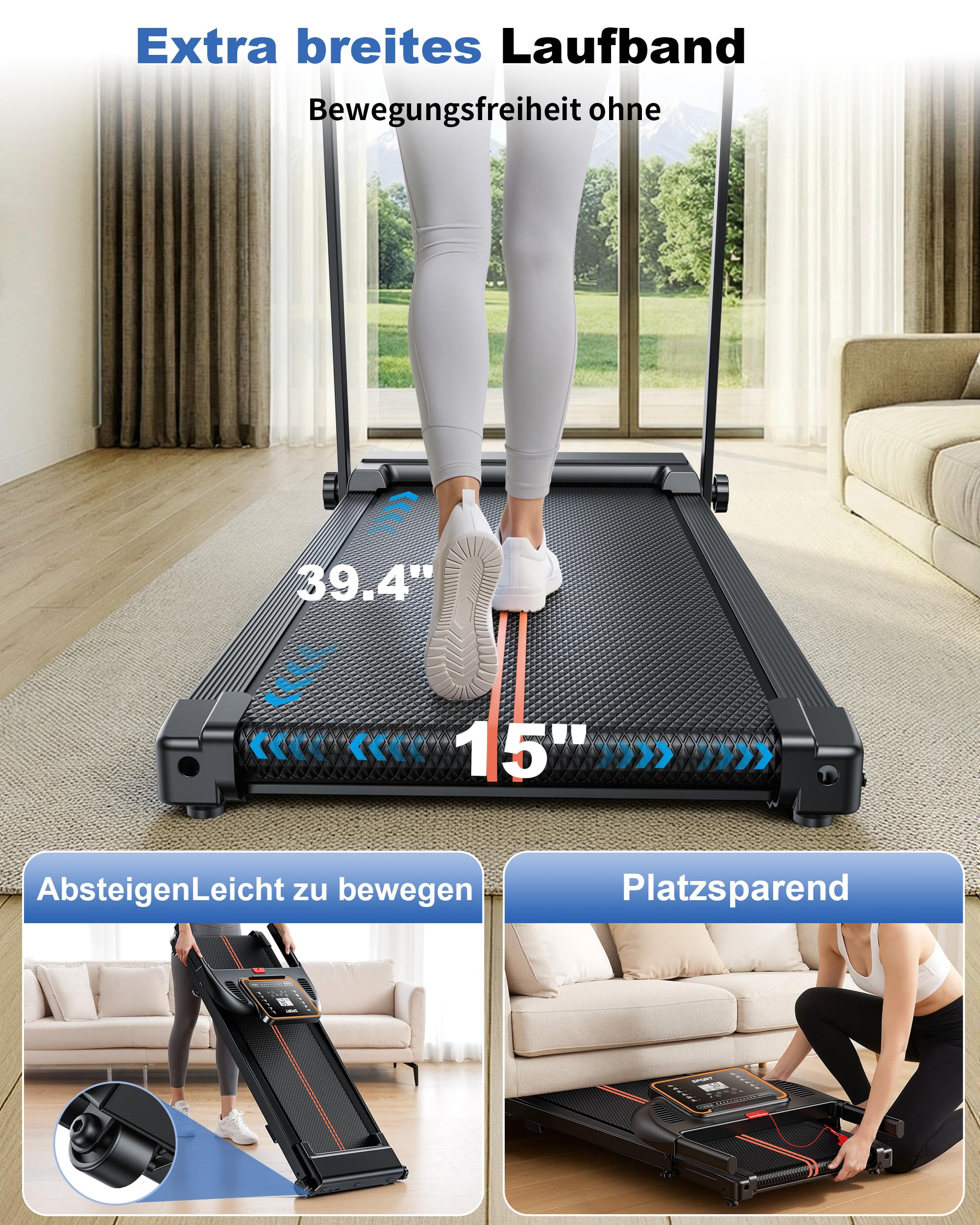 Laufband für Zuhause, Klappbar Laufbänder, Walking Pad Schreibtisch Treadmill for Home Office, Elektrische Laufpad 10 KM/H Leise Klein Walk Tretmühle Klappbares, Büro Lauf Mit Griff Under Desk