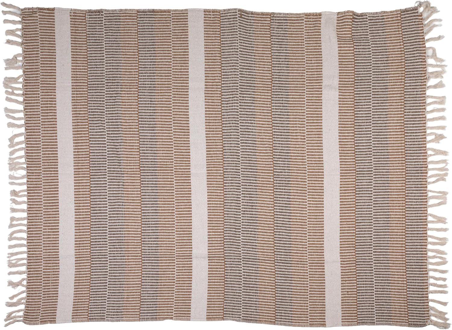 Creative Co-Op Woven Cotton Blend Throw with Stripes and Fringe, Multicolor