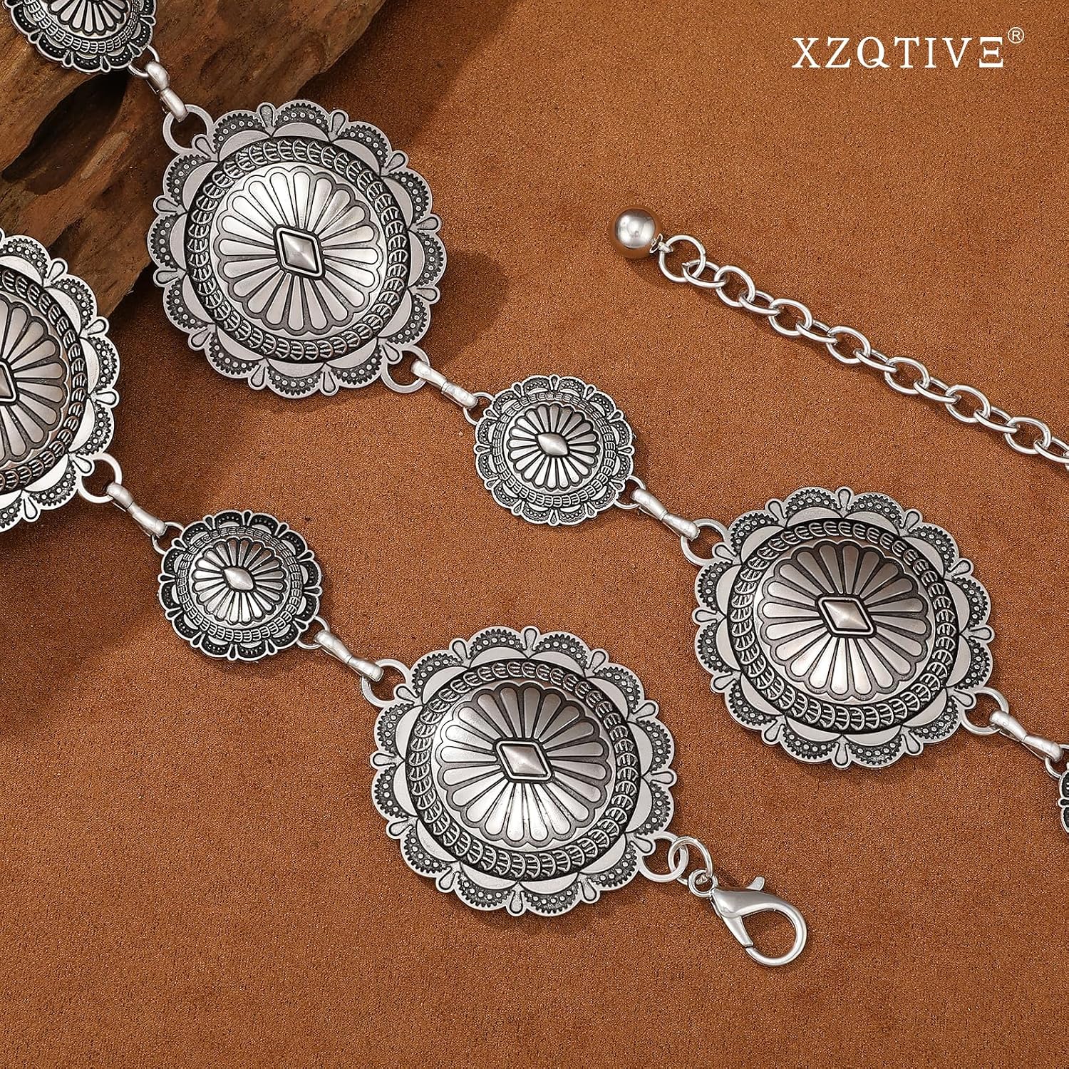 XZQTIVE Western Concho Belt for Women Silver Gold Metal Cowgirl Country Rodeo Turquoise Chain Belt for Dresses Jeans