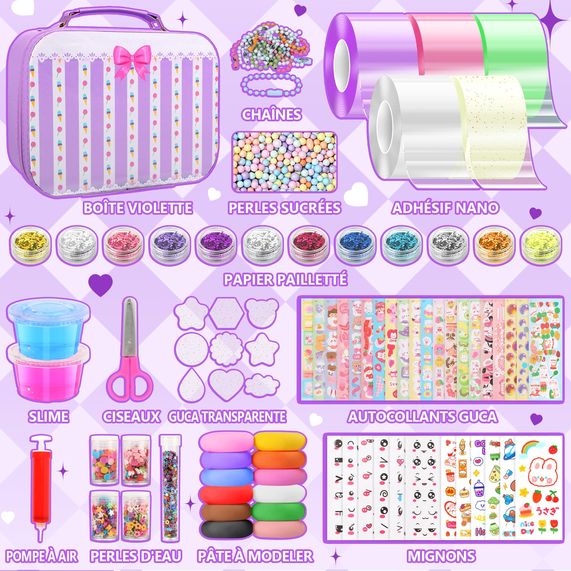 Kit de Bricolage Nano Tape Bubble 106 Pièces avec Paillettes pour Enfants, DIY Craft Kit Cadeaux de Fête